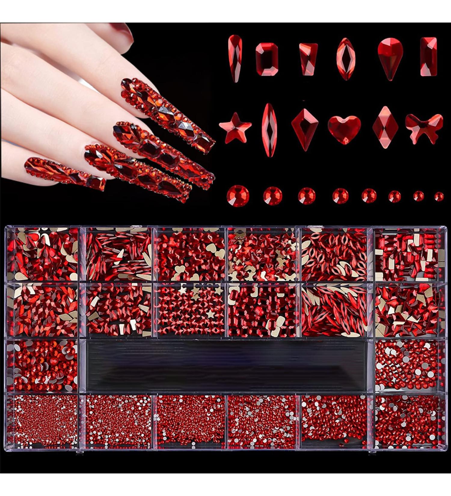3100Pcs Red Nail Rhinestones by HOINCO - DIY Nail Art Gems & Charms with Tweezers | Perfect for Nail Design - Buy Online on GoSupps.com