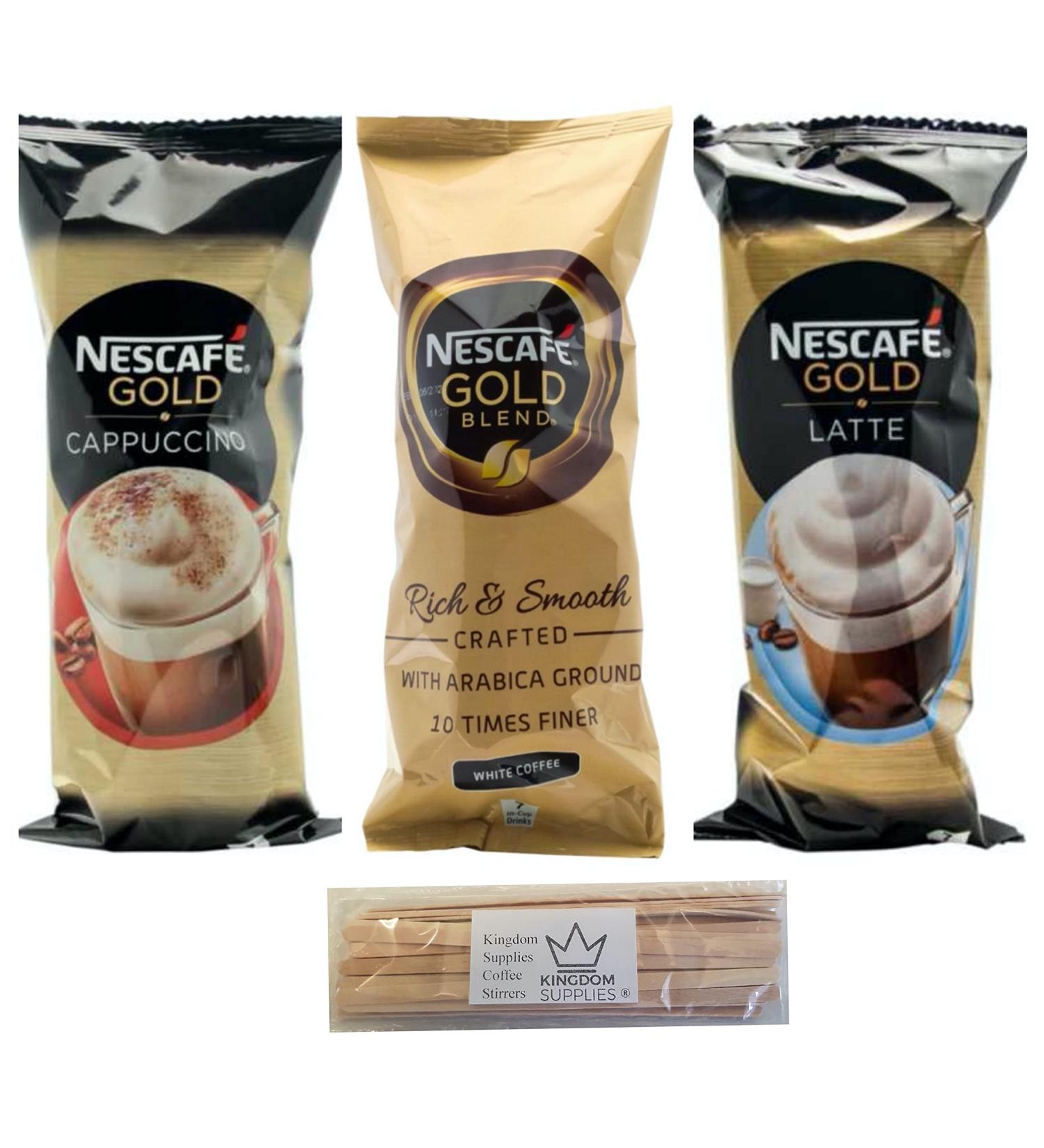 Kingdom Supplies Instant Coffee Cups - Gold Blend, Latte, Cappuccino (21-Pack) with Stirrers - Buy Online on GoSupps.com