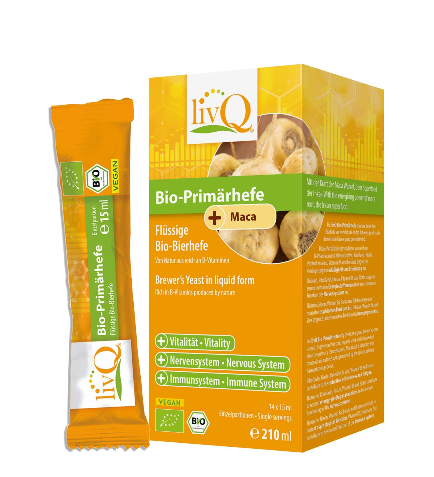 LIVQ Bio-Prim rhefe Maca-Superfood Immune Booster | Organic Liquid Beer Yeast with B-Vitamins | Vegan & Lactose-Free | 210ml - Buy Online on GoSupps.com