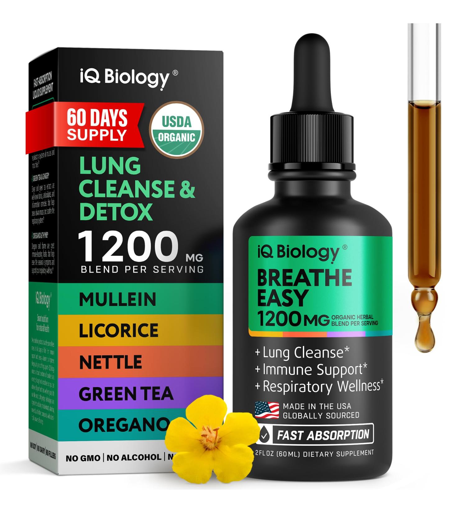 Mullein Drops for Lungs - USDA Organic Mullein Supplement - Made in USA - Lung Detox for Smokers Bronchial Cleanse for Respiratory to Clear Lungs Break Up Mucus* 2 oz 2 Fl Oz (Pack of 1) - Buy Online on GoSupps.com