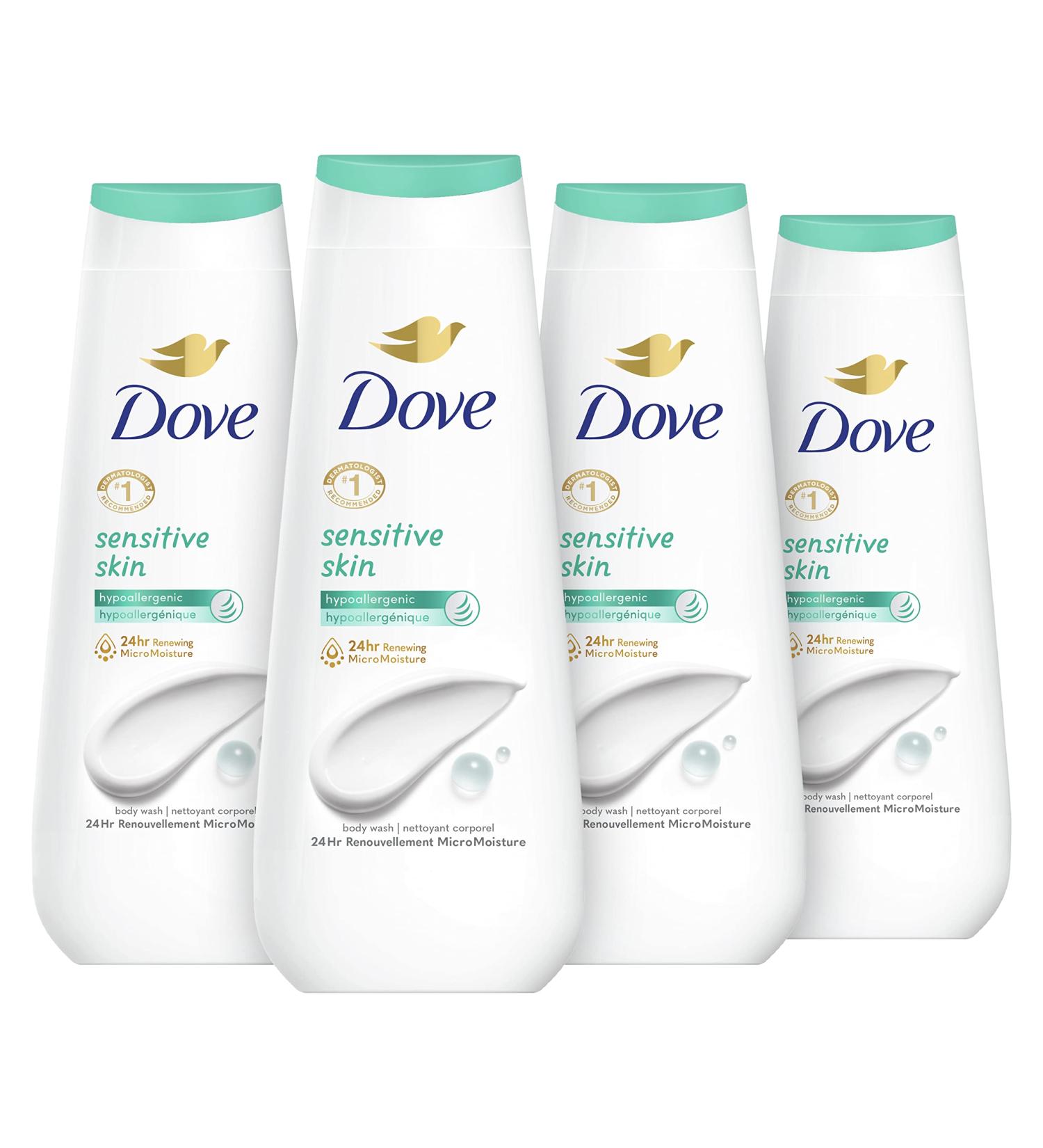 Dove Body Wash Sensitive Skin 4 Count Hypoallergenic Paraben-Free Sulfate-Free Cruelty-Free Moisturizing Skin Cleanser Effectively Washes Away Bacteria While Nourishing Skin 20 oz 20 Fl Oz (Pack of 4) - Buy Online on GoSupps.com