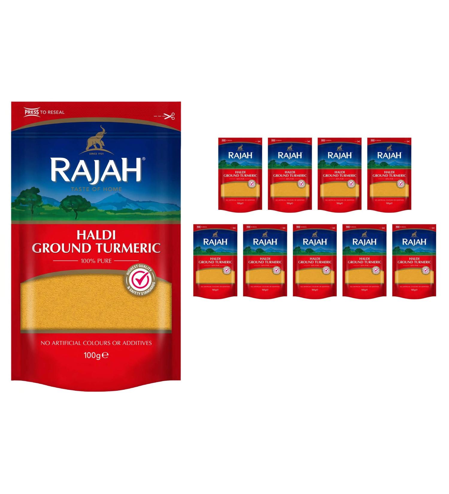 Rajah Spices Haldi Ground Turmeric Holud Haldi Haldar Haladi 100g Pack of 10 - Buy Online on GoSupps.com