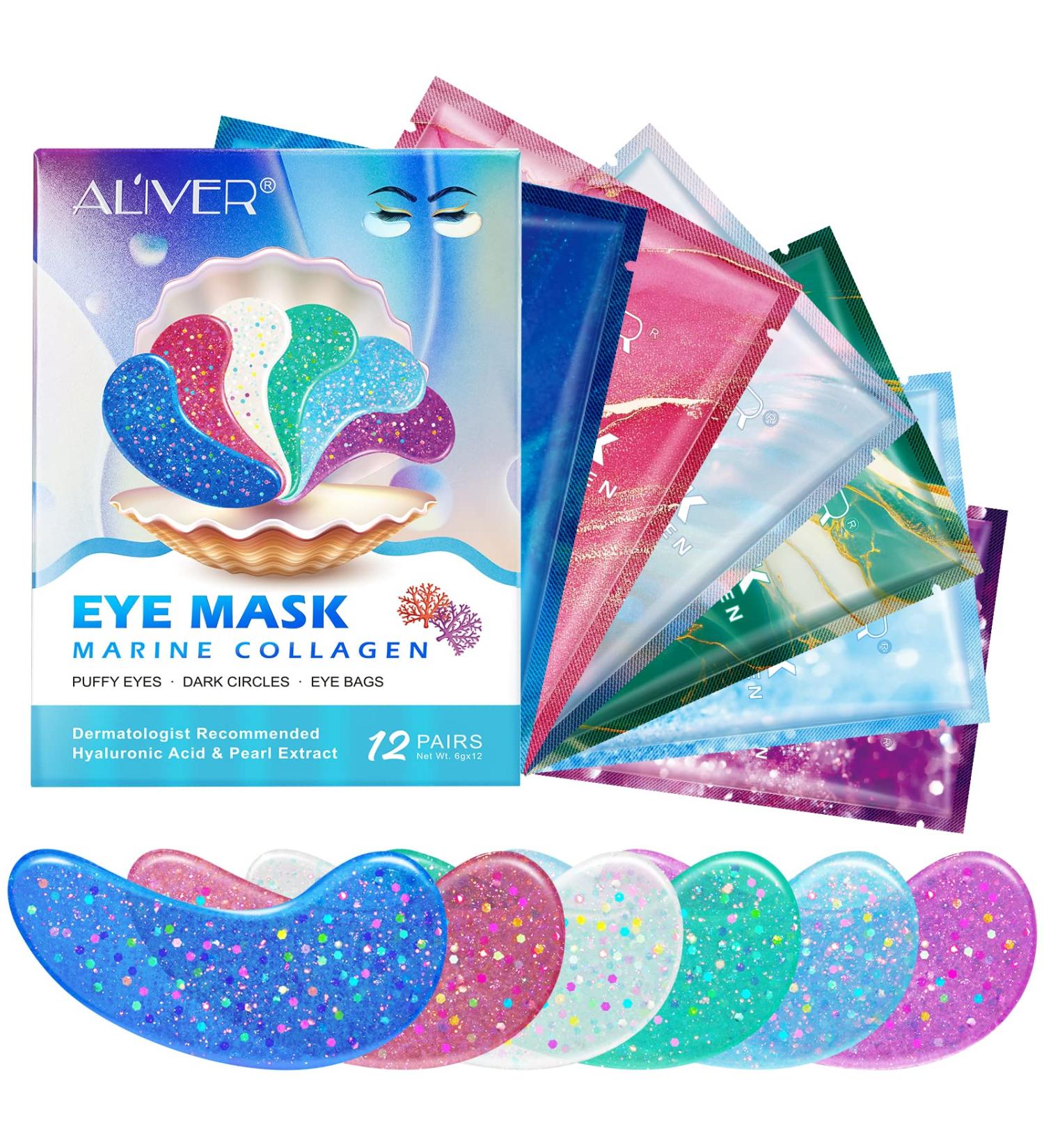FRDUGAEye Mask Under Eye Masks Natural Collagen Patches - Pearl Pads Moisturizing Care Anti Aging Gels Tighten Skin Relieve Dark Circles Bags Eye Puffiness Fine Lines 12 Pairs - Buy Online on GoSupps.com