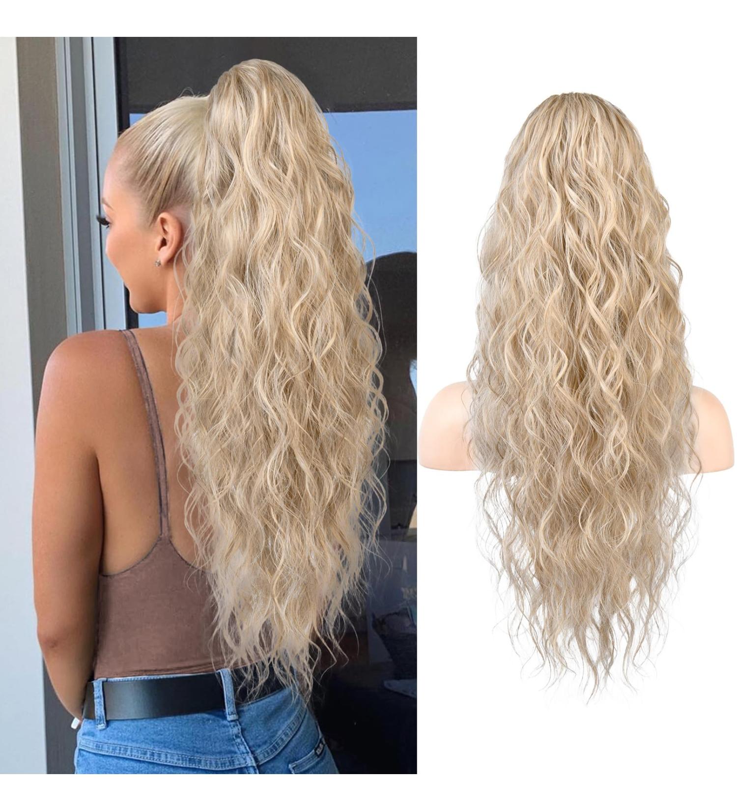 REECHO 26 Long Beach Wave Drawstring Ponytail Extension - Synthetic Hairpiece for Women - Medium Blonde - Buy Online on GoSupps.com