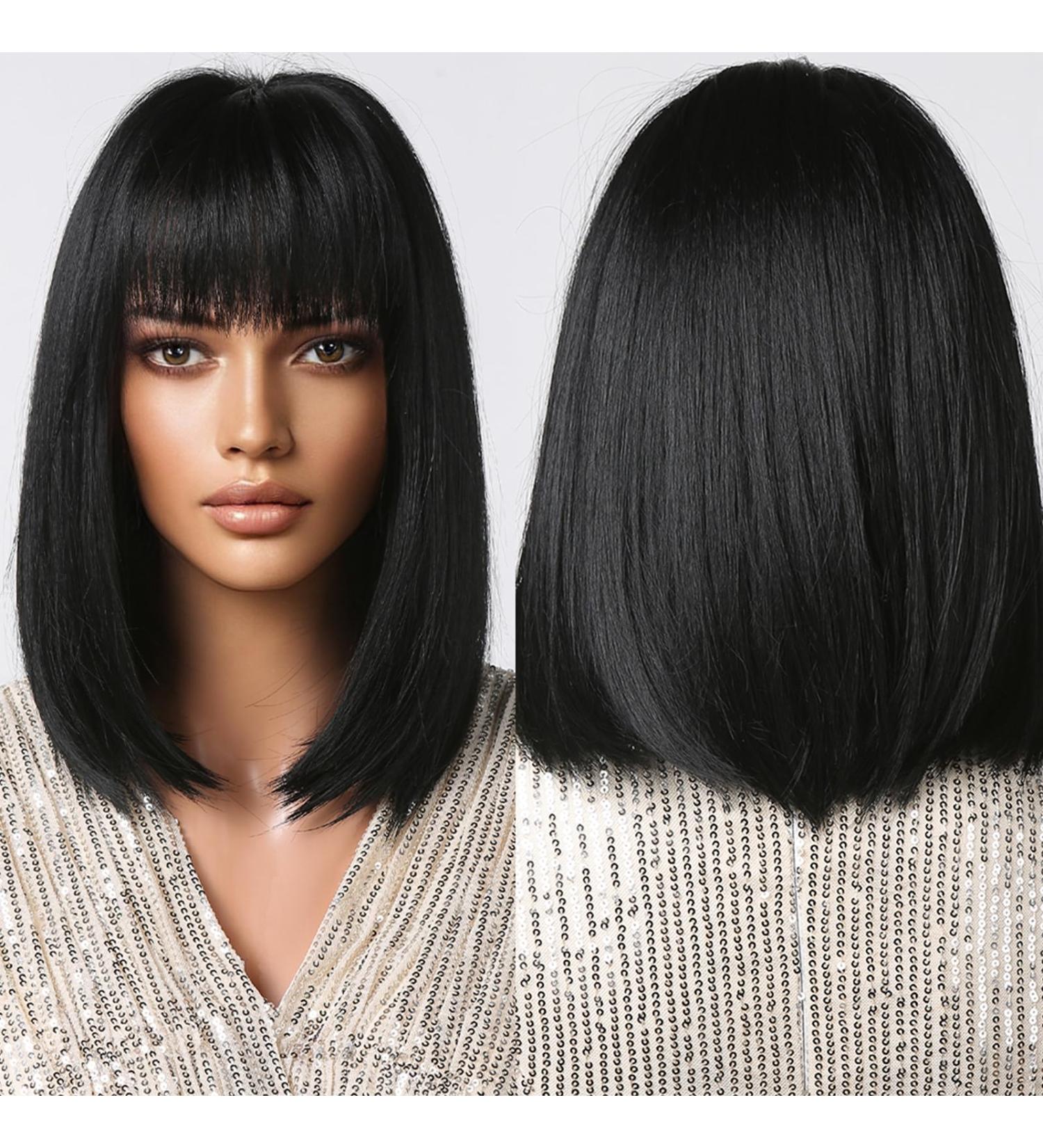 Testar 14-Inch Short Black Bob Wig for Women - Heat-Resistant Synthetic Hair with Ponytail - Natural Look - Buy Online on GoSupps.com