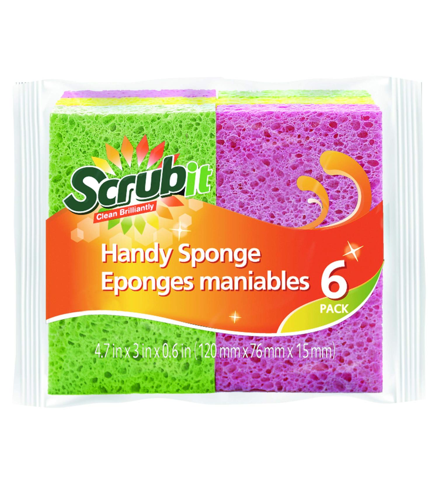 SCRUBIT Cellulose Scrub Sponge - 6 Pack Kitchen Cleaning Sponges for Dishes, Pans, Pots - Dishwashing Sponge Set - Buy Online on GoSupps.com