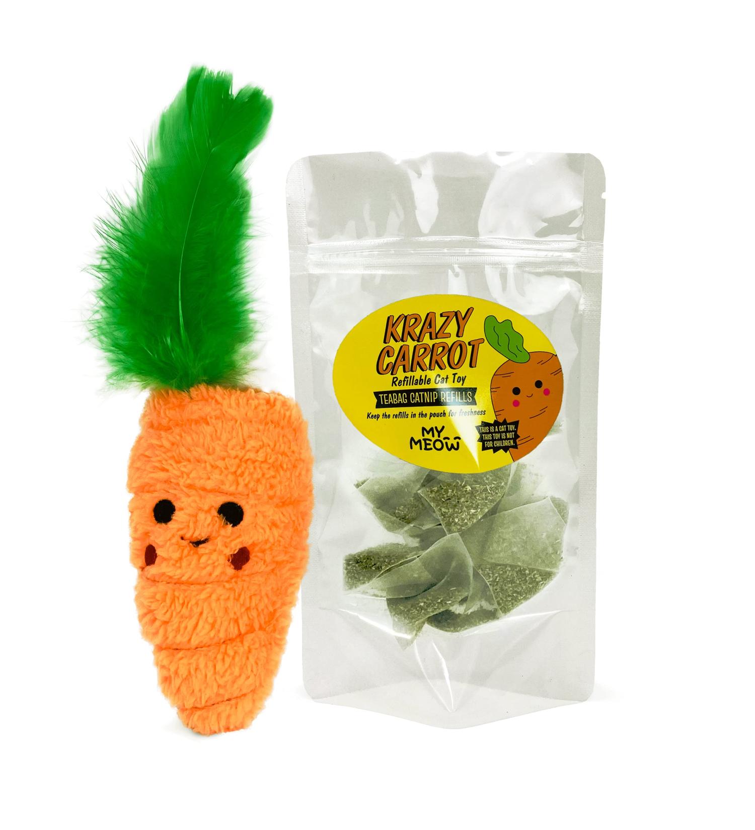 WufWuf MyMeow Krazy Carrot Refillable Cat Toy with 10 Natural Catnip Bags - Interactive Toy for Cats and Kittens - Buy Online on GoSupps.com