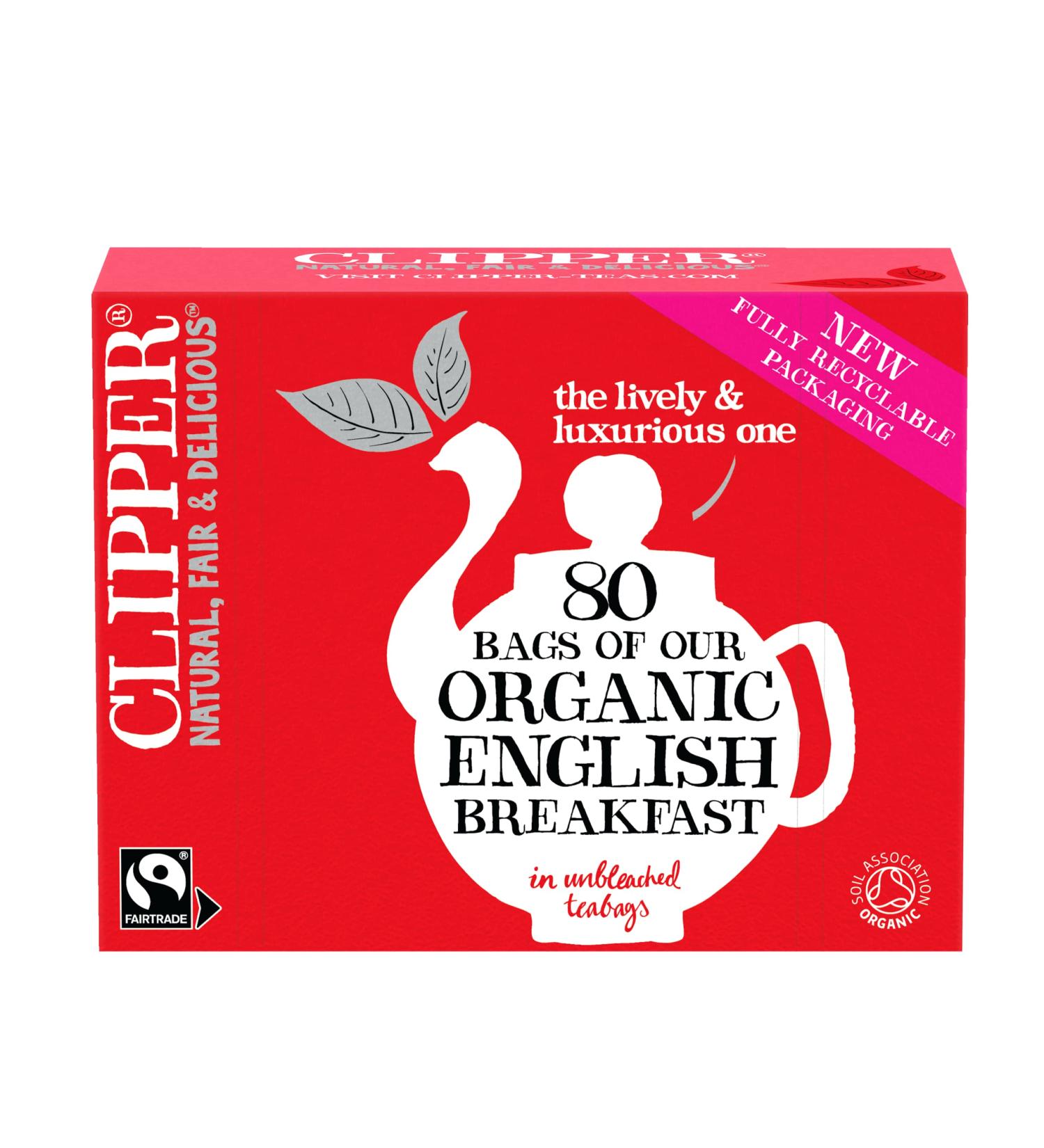 Clipper Fairtrade Organic English Breakfast Tea Bags - 80 Black Tea Bags | Eco-Friendly, Sustainable & Fair Trade - Buy Online on GoSupps.com