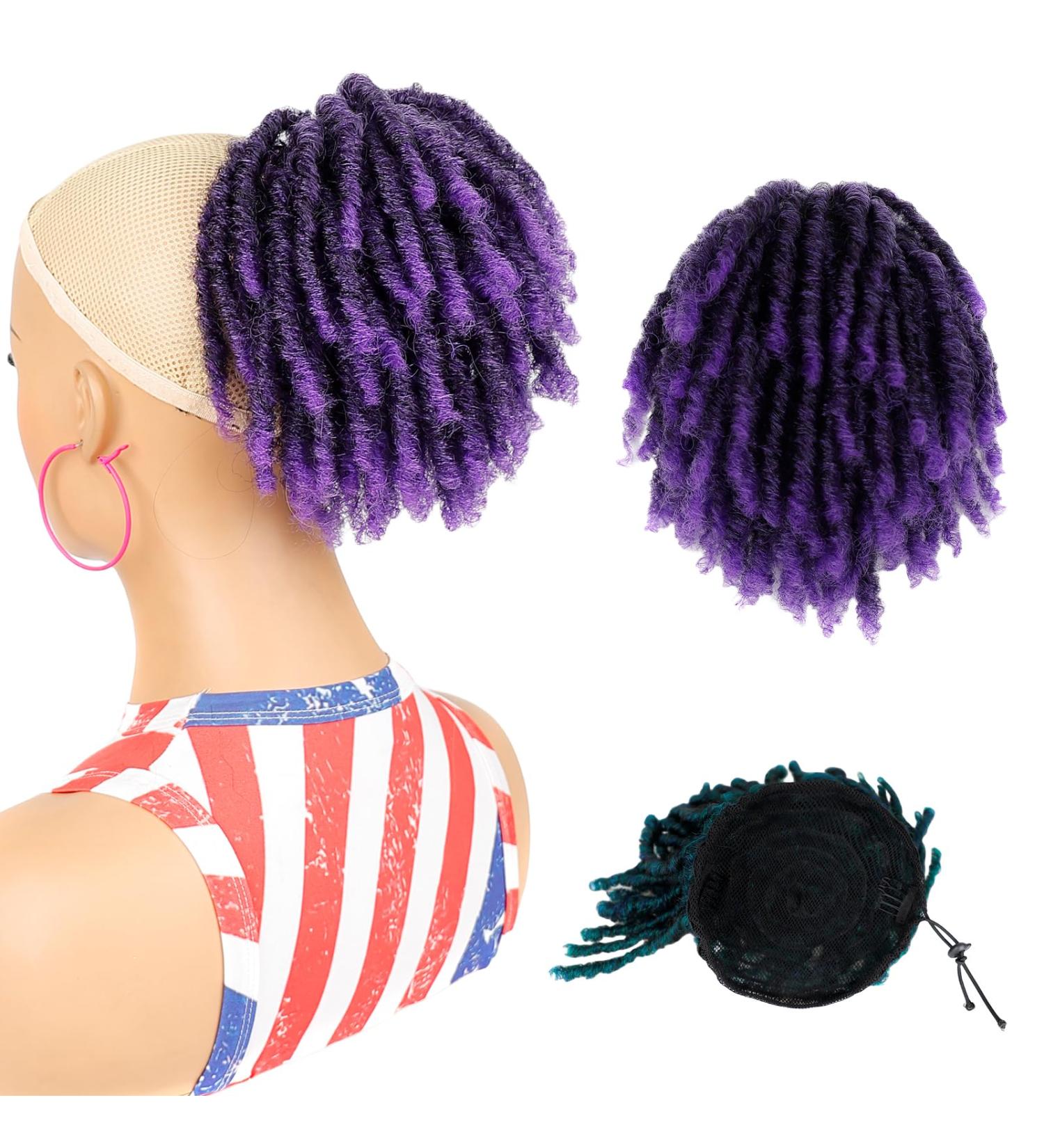 8 inch DreadLos Ponytail Drawstring Ponytail Extension Hairpieces Clip in Braided Loc Ponytail faux locs Clip in Braided Pony Tail Hair Extensions for Black Women 1BTPurple - Buy Online on GoSupps.com