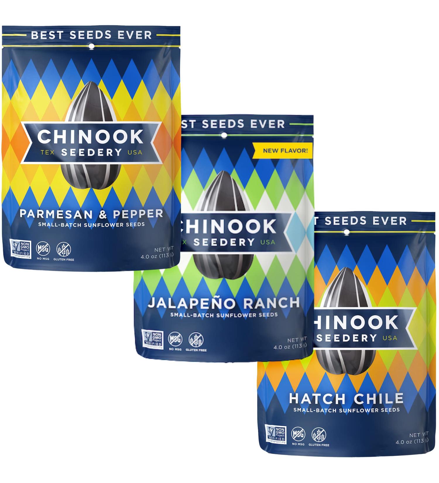 Chinook Seedery Roasted Sunflower Seeds - Jumbo Seeds Keto Snacks - Gluten Free Non GMO Snack Gift - 4oz (3 Pack) - Bring the Heat Variety - Buy Online on GoSupps.com