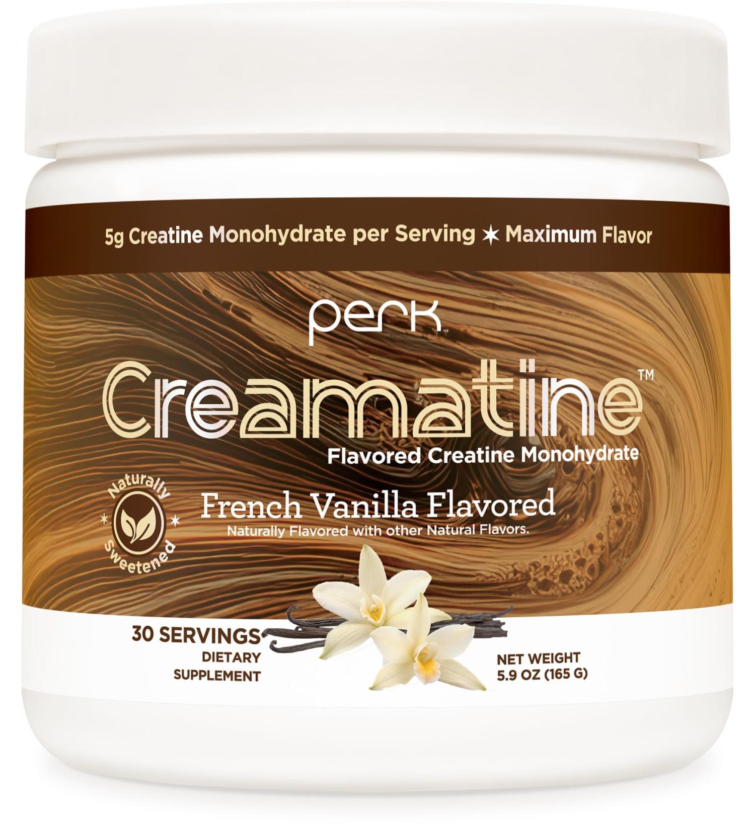 Perk Creamatine (French Vanilla) 30 Servings - Flavored Creatine Monohydrate 5g of Creatine per Serving Naturally Sweetened Zero Sugar Gluten-Free Soy-Free - Buy Online on GoSupps.com
