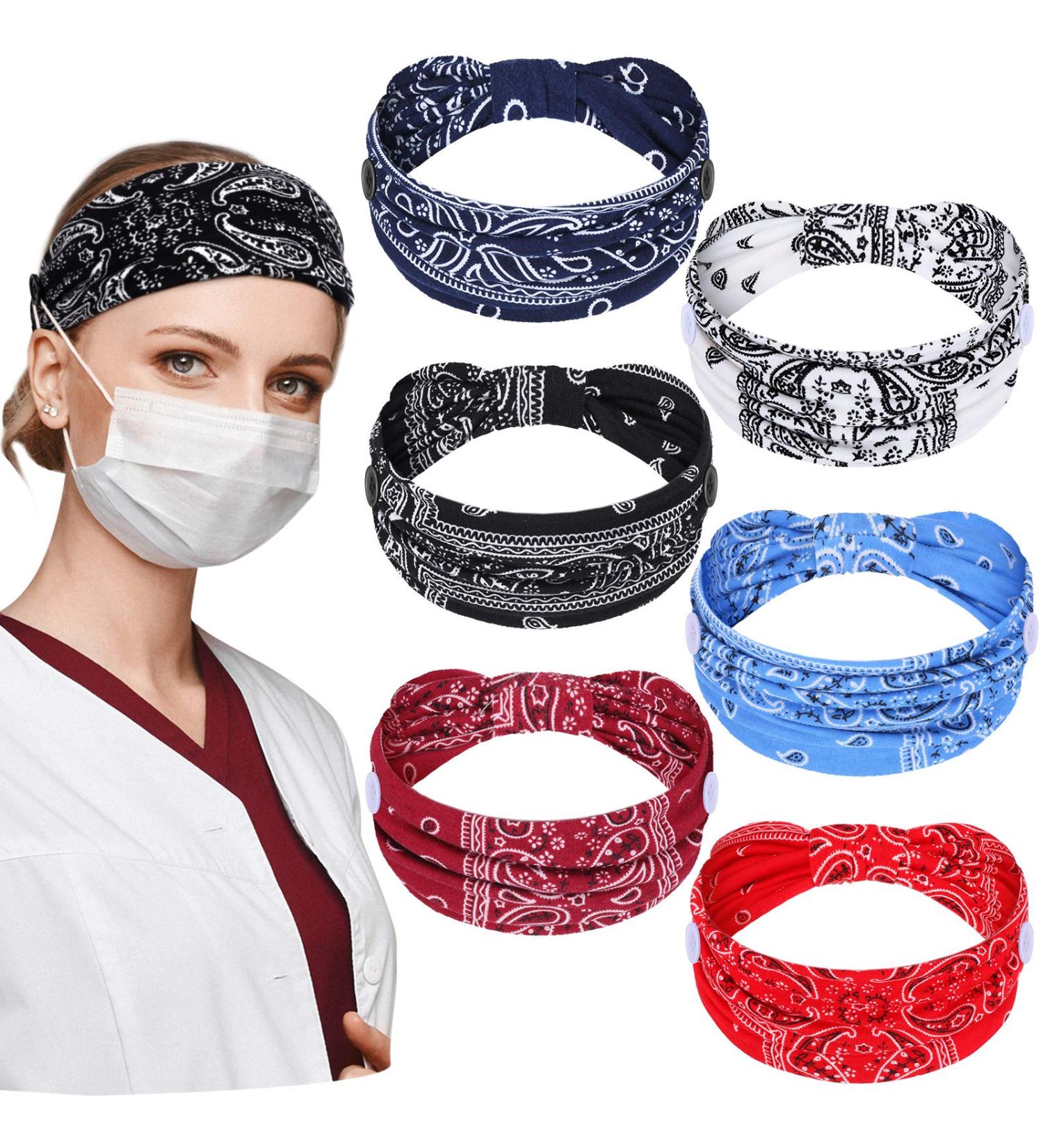 Nursing Headbands with Buttons - 6-Piece Set for Women | Boho Bandana Headwraps for Face Covering | Ear Protection and Style (Classic Pattern) - Buy Online on GoSupps.com