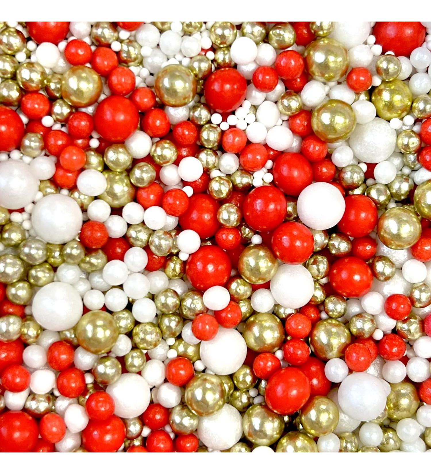 Luxury Red white metallic gold sprinkles valentines anniversary love wedding team football party decoration birthday edible pearls for cupcakes cakes cake topper balls Christmas SANTAS SLEIGH