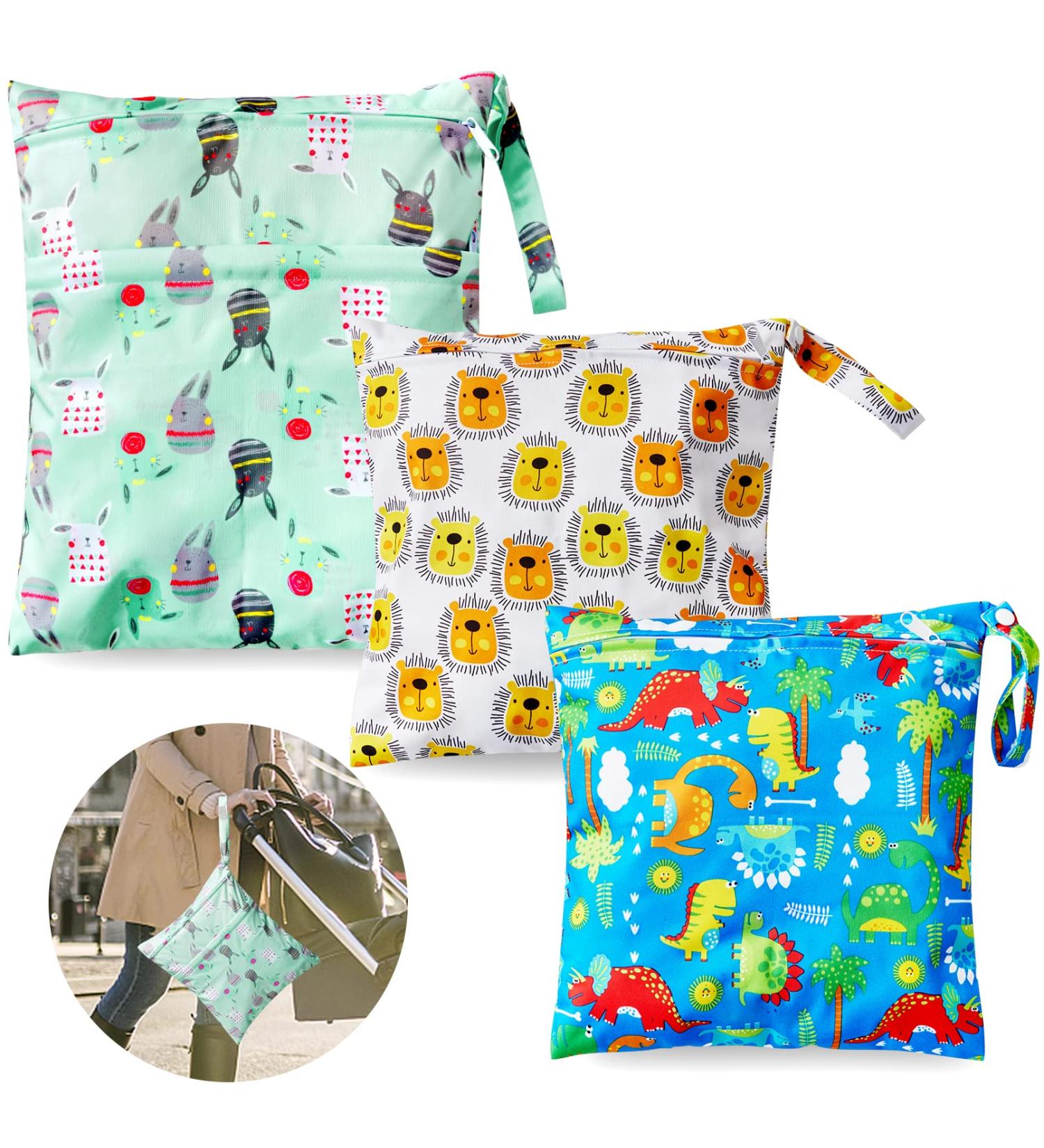 3 Piece Wetbag Diaper Set | Reusable Washable Organizer Bags for Toddlers | Light Green Travel Diaper Bags - Buy Online on GoSupps.com