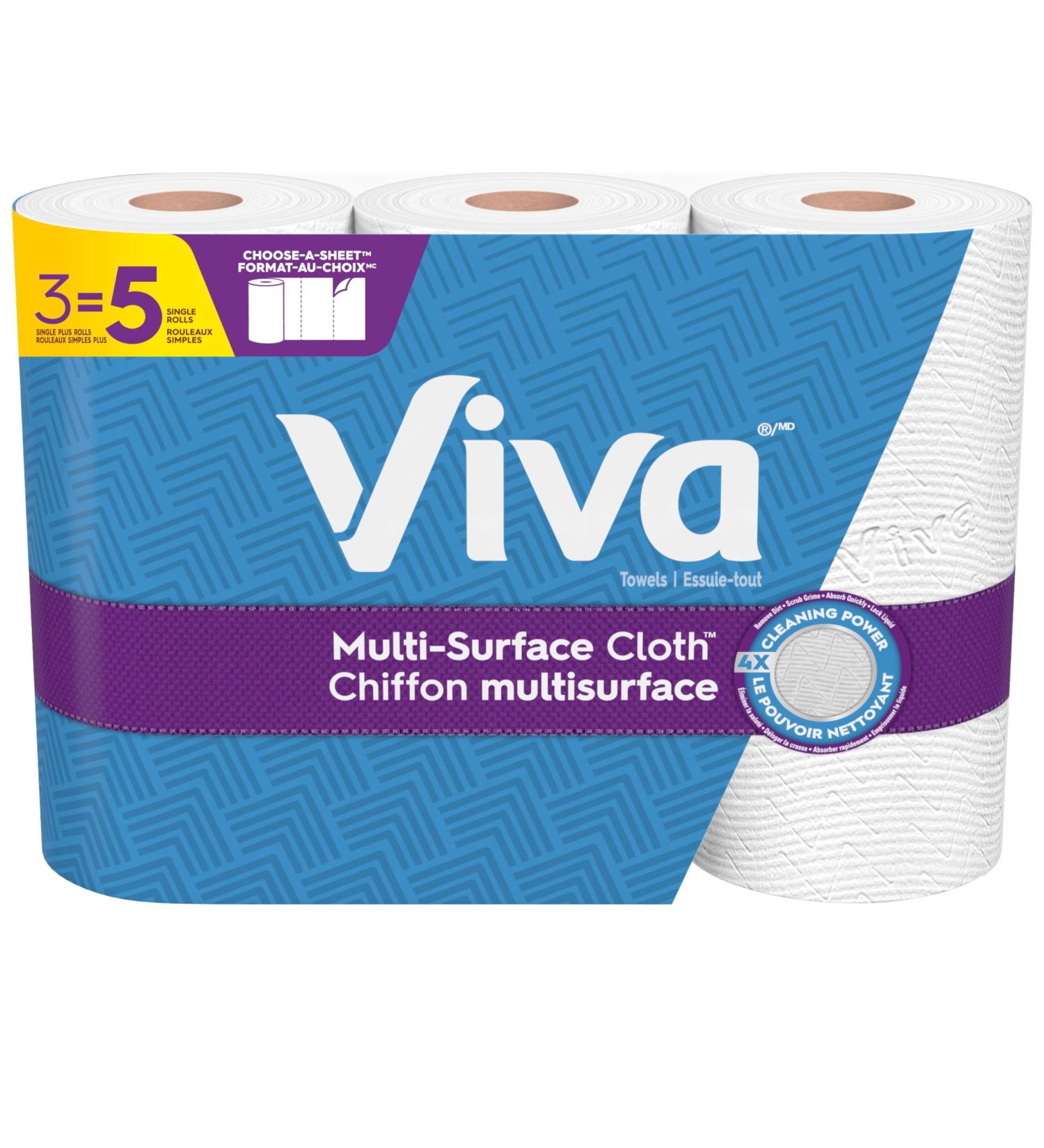 Viva Multi-Surface Cloth Paper Towels Choose-A-Sheet 3 Big Rolls 5 Regular Rolls (83 Sheets Per Roll) 3 Big Rolls NEW - Buy Online on GoSupps.com
