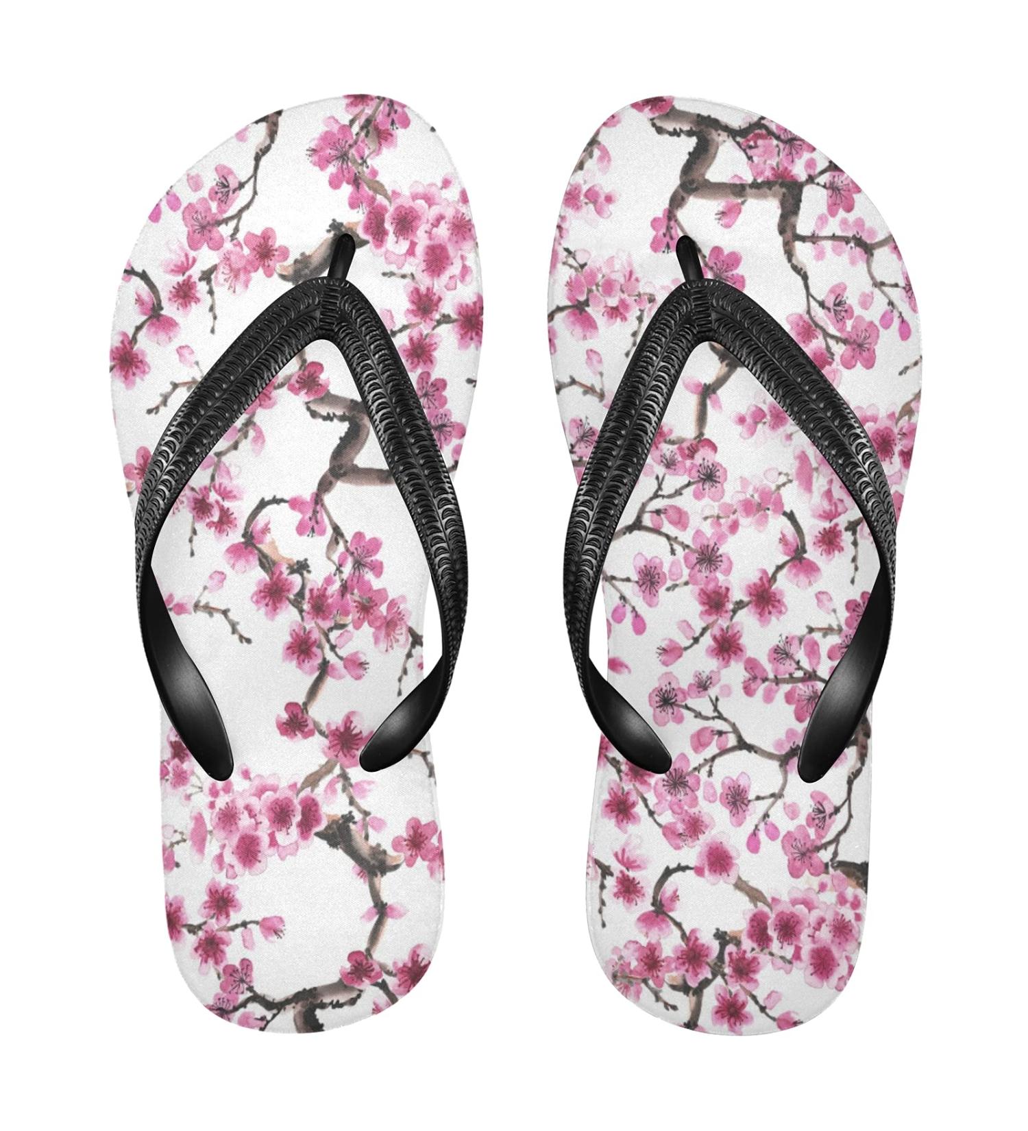 Mnsruu Watercolor Flowers Cherry Blossom Flip Flops - XXL for Men & Women | Home Hotel Spa & Travel Comfort - Buy Online on GoSupps.com