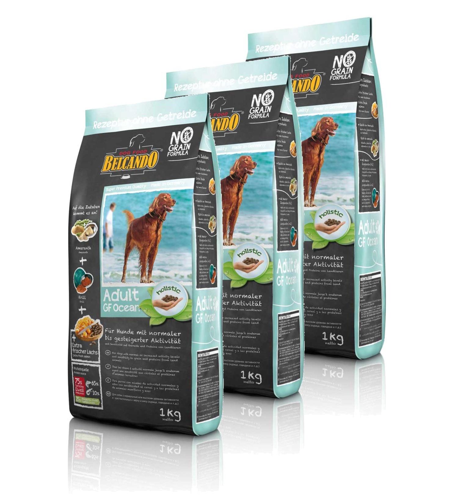Belcando GF Ocean Adult Dog Food with Fish 1kg - Grain Free, Easy to Digest and Premium Quality - 3 Pack
