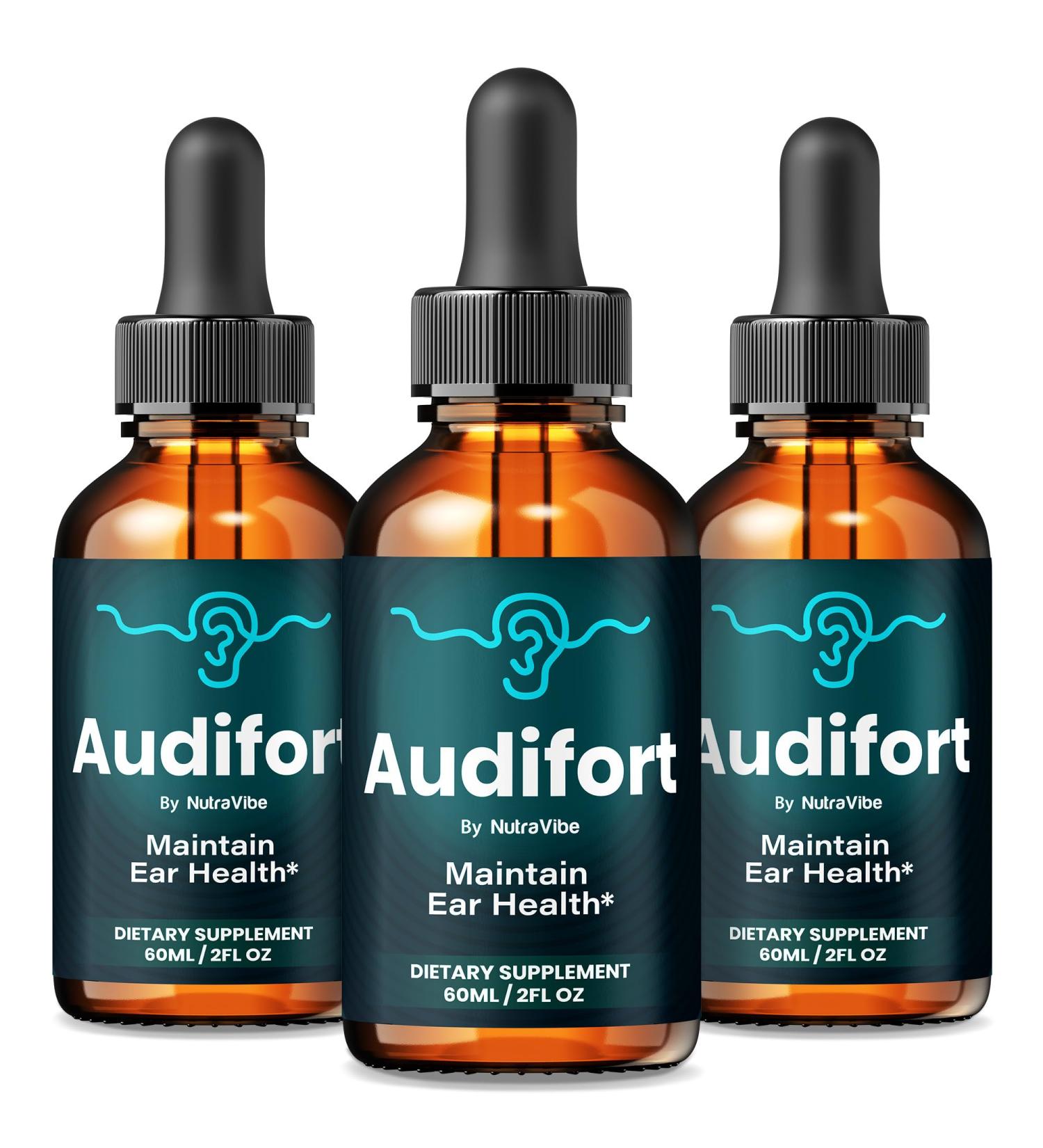 NutraVibe (3 Pack) Audifort Daily Hearing Support Drops with a Clean Liquid Formula for Ear Health Auditory Clarity and Inner Ear Balance | Plant-Based Easy-to-Use Droppers (90 Servings) - Buy Online on GoSupps.com