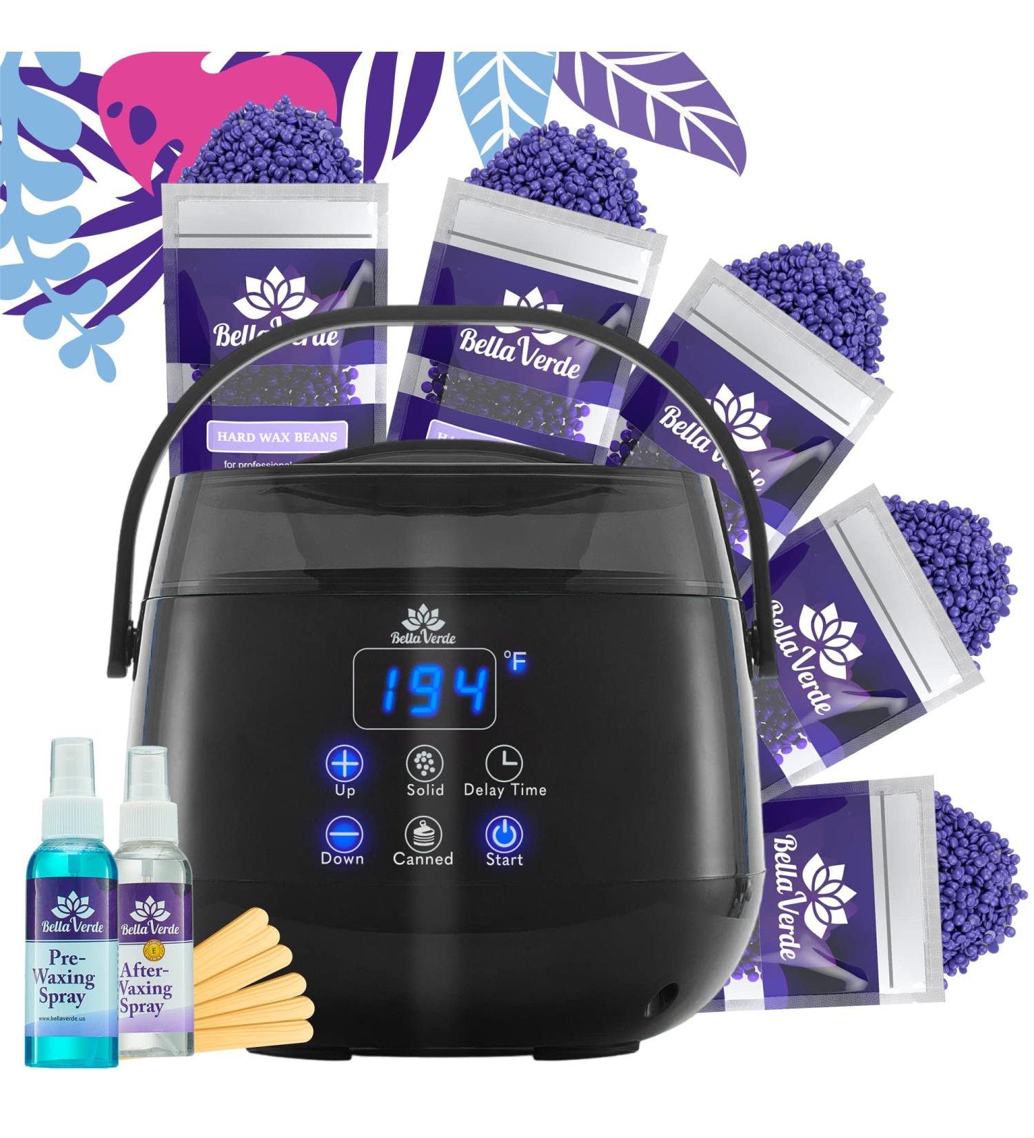 Bella Verde Waxing Kit - Home Wax Kit for Women and Men with LED Display - Includes 5 Packs of Wax Beads, Wax Warmer, Pre & Post Wax Spray, Wax Pot, 20 Wood Sticks - Hard Wax Beans for Brazilian Body, Legs, Eyebrows, Face, Lips, and Armpits - Buy Online on GoSupps.com