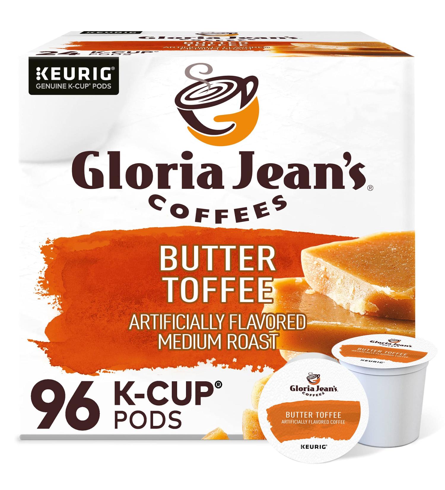 Gloria Jean's Butter Toffee K-Cup Pods 96 Count - Flavored Medium Roast Coffee - Buy Online on GoSupps.com