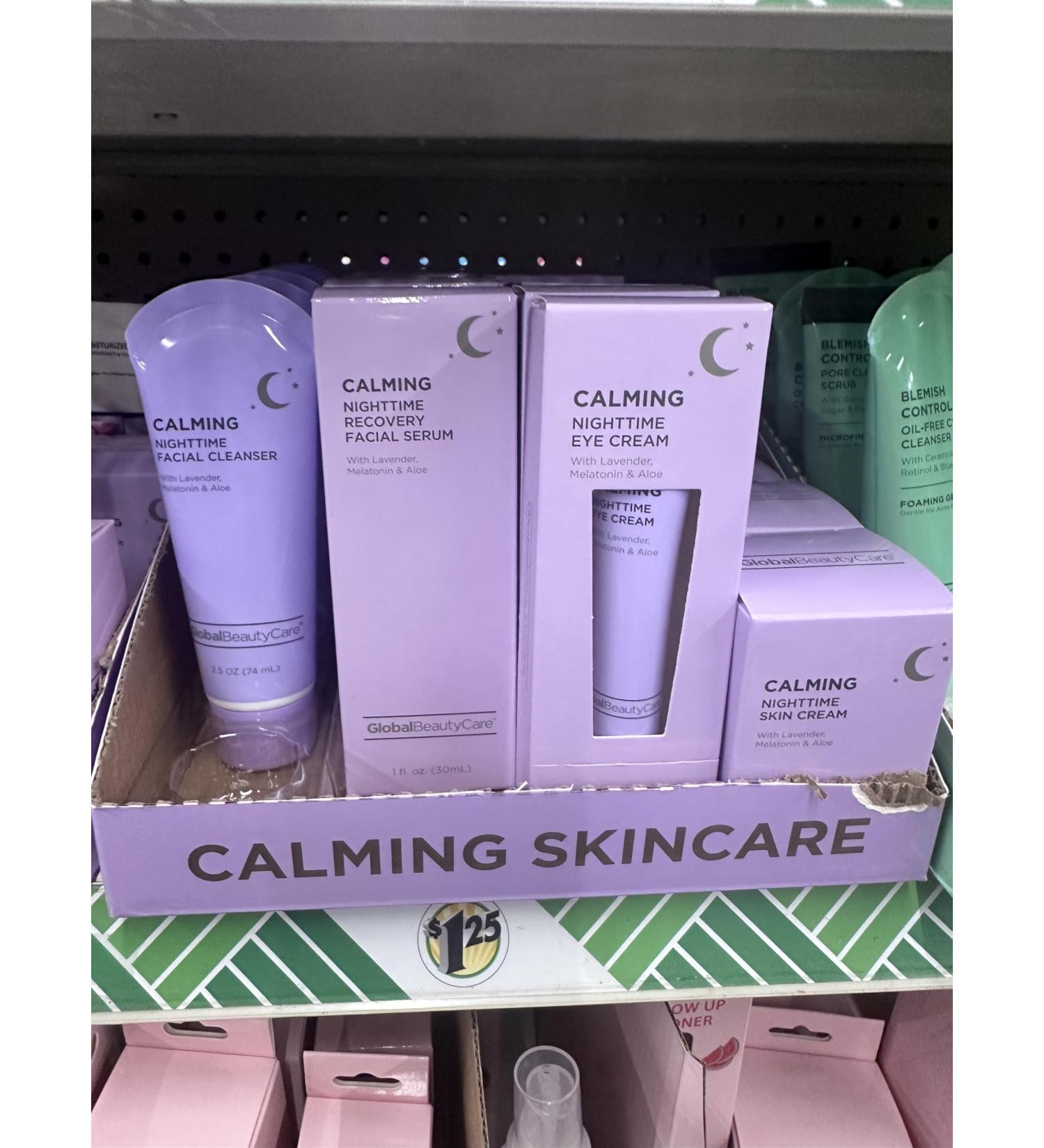 Calming Skincare Nighttime Skincare Set Lavender Melatonin Aloe 3 Piece with Facial Cleanser Eye Cream Facial Serum