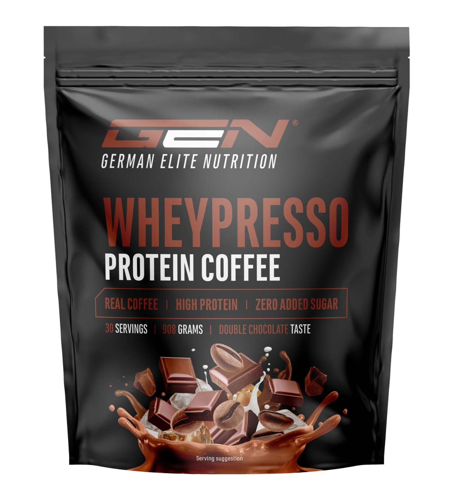 VitamineVersand24 DE Wheypresso Protein Coffee Protein Powder with Whey Concentrate & Isolate With real coffee & Caffeine Creamy High Protein Drink 908 g Double Chocolate Chocolate - Buy Online on GoSupps.com