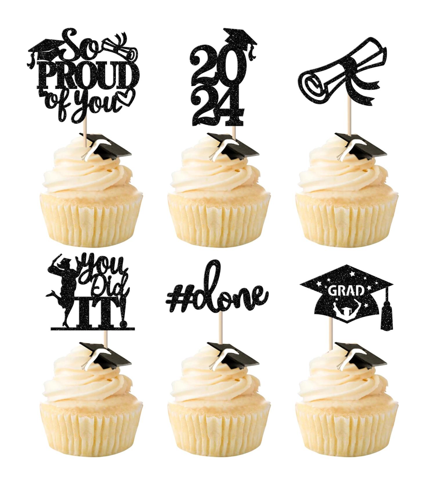 Pack of 24 Graduation Cake Decorations Graduation Cupcake Toppers Graduation Cake Decorations Cake Toppers for Graduation Parties Graduation Proms Black - Buy Online on GoSupps.com