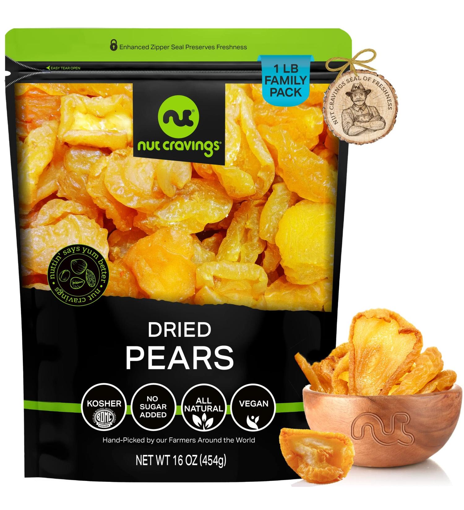 Sun Dried California Pears - 16oz Resealable Bag, No Sugar Added - Sweet Dehydrated Fruit Snack, Healthy & Vegan - Kosher Certified 16 Ounce - Buy Online on GoSupps.com