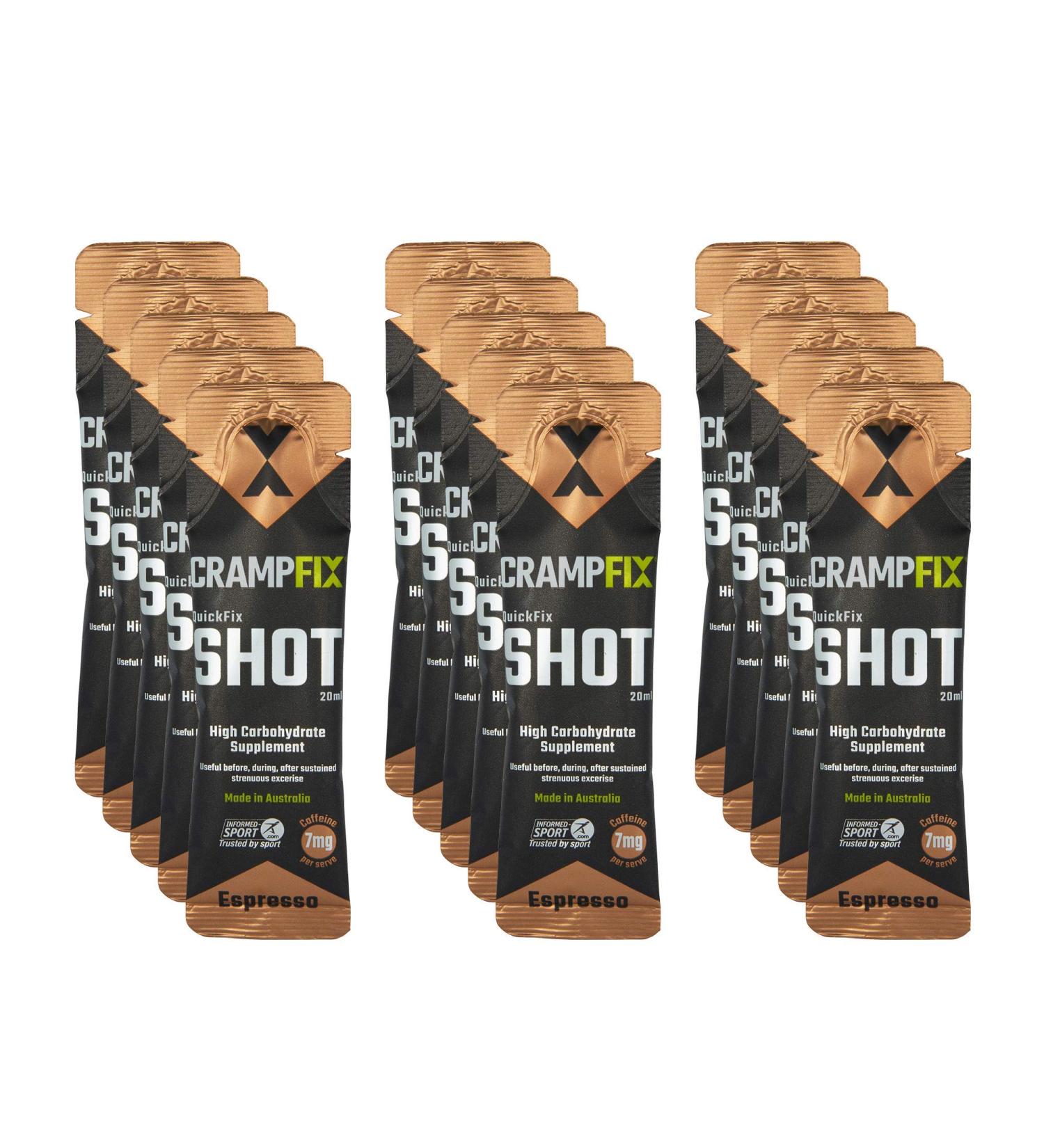 Sports Shot - All Natural Cramps Relief & Prevention 15 Pack Espresso with Caffeine Easy Carry Sachets | International Shipping - Buy Online on GoSupps.com