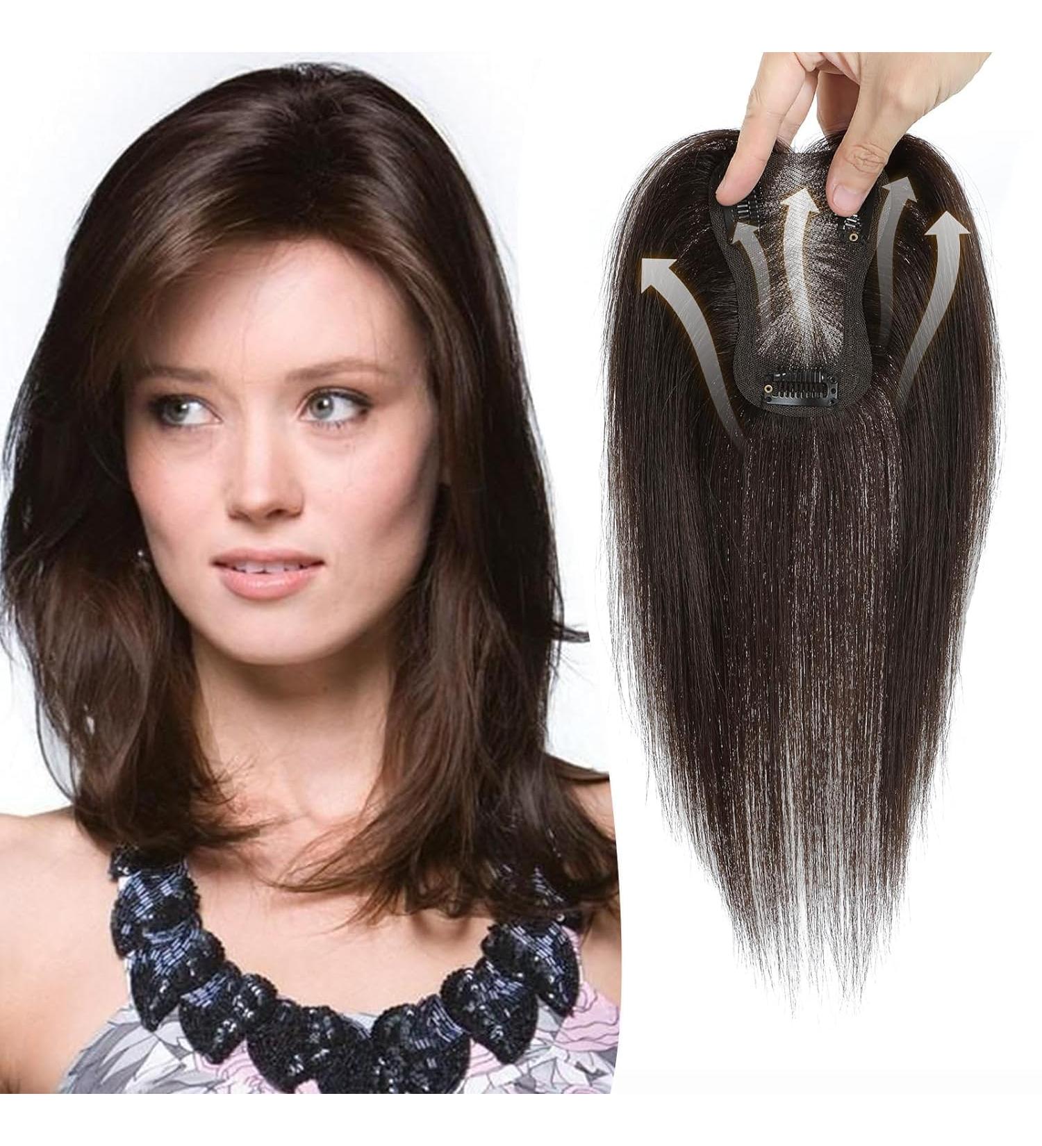 GULALUUK Hair Topper for Thinning Hair Women - Clip in Hair Piece 120 Density 3x4 Inch Swiss Base - Dark Brown 10inch - Buy Online on GoSupps.com