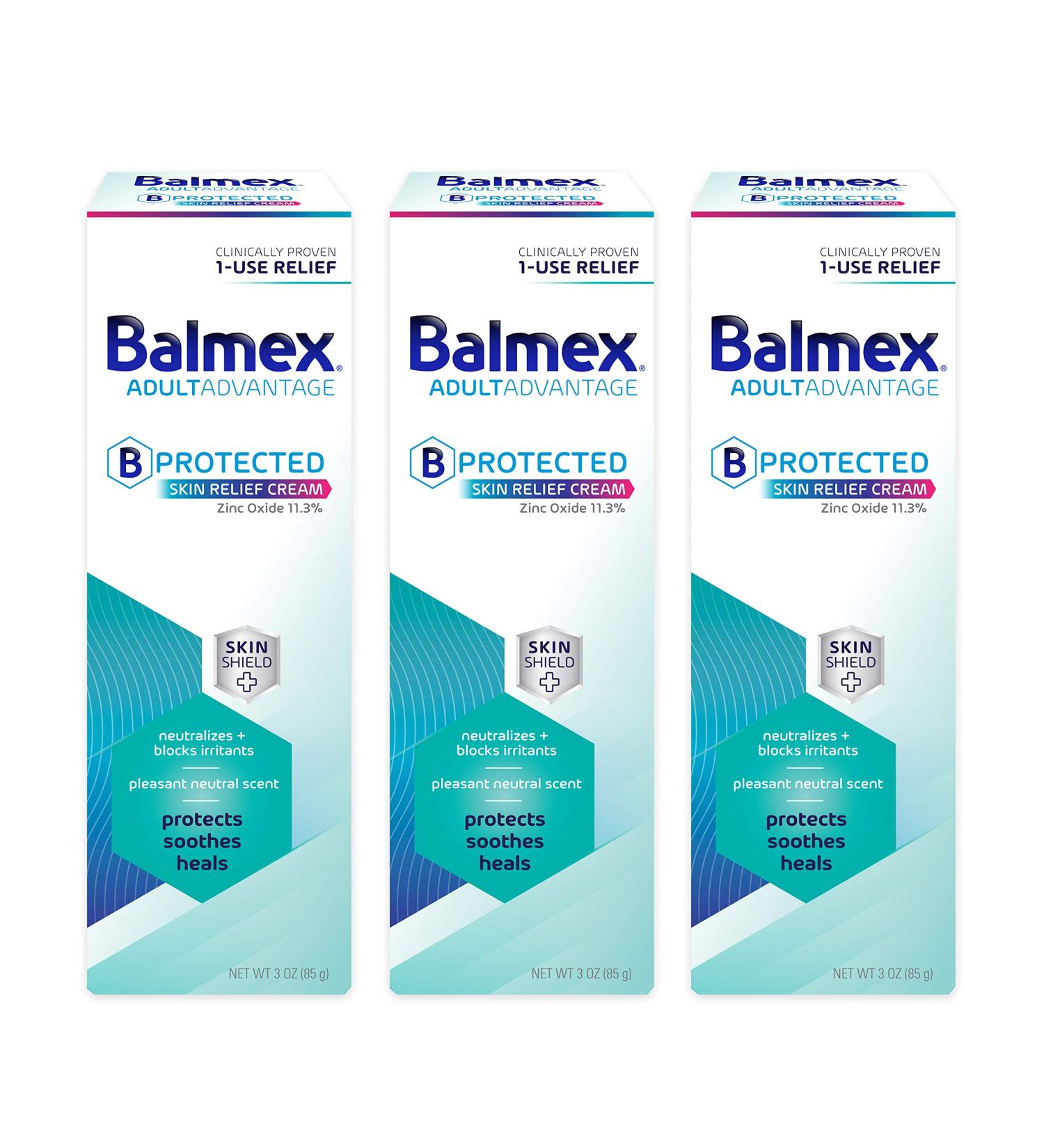 Balmex AdultAdvantage Bprotected Skin Relief Healing Cream - Zinc Oxide Barrier with Skinshield Botanicals for Adult Incontinence, Rash, and Bed Sores - 3oz (Pack of 3) - Buy Online on GoSupps.com