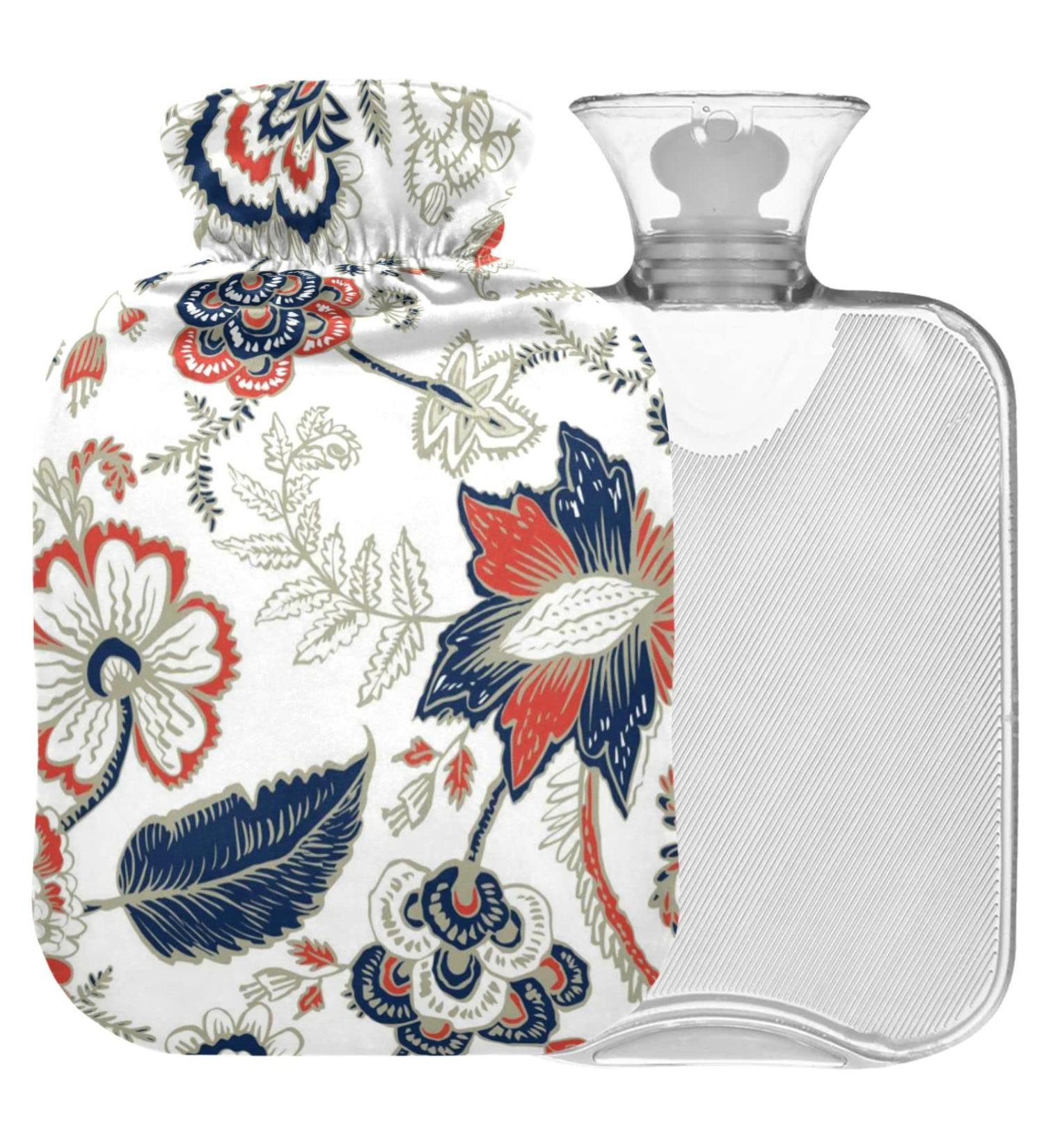 NAANLE Hot Water Bottle with Cover - Ethnic Paisley Flower Design 1L Transparent Water Bottle for Back Pain Relief & Hand/Foot Warmers | Hot & Cold Therapy - Buy Online on GoSupps.com