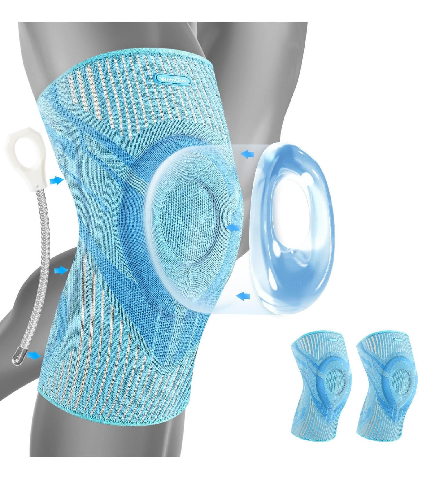 Buy Welnove Knee Brace Sleeves for Pain Relief - Compression Support with Stabilizers & Gel Pad | 2 Pack Blue Large for Men & Women - Ideal for Workouts Running & Climbing - Buy Online on GoSupps.com