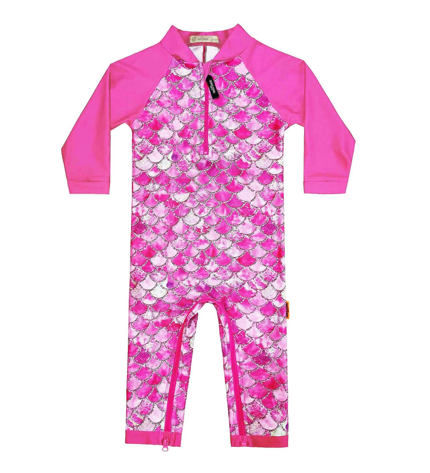 weVSwe Baby Boy Swimsuit UPF 50+ Sun Protection Rash Guard | Crotch Zipper | 6-12 Months | Rose Red Fish Scales - Buy Online on GoSupps.com