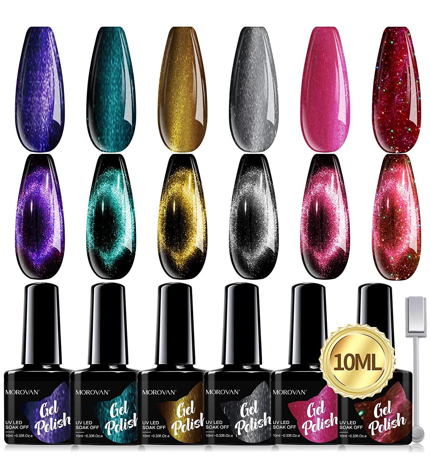 Morovan Cat-Eye Gel Nail Polish Kit - 6 Colors Magnetic 9D Cat Eye Metallic Set - Buy Online on GoSupps.com