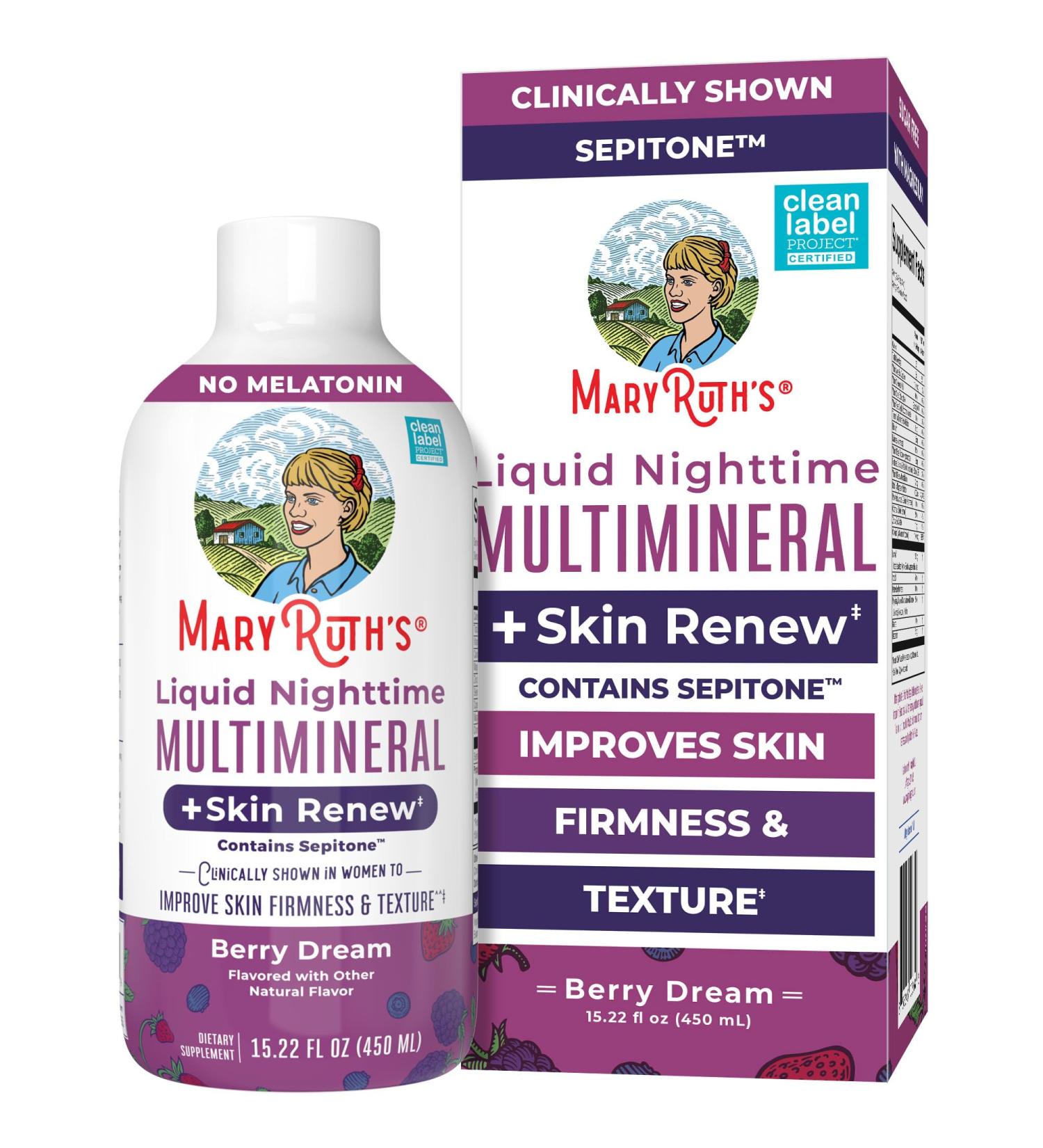 MaryRuth's Liquid Nighttime Liquid Multimineral + Skin Renew | Clinically Shown in Women to Reduce Fine Wrinkle & Improve Skin Firmness | Sepitone | NO Melatonin | Magnesium | Vegan | 15 Servings Berry 15.22 Fl Oz (Pack of 1) - Buy Online on GoSupps.com