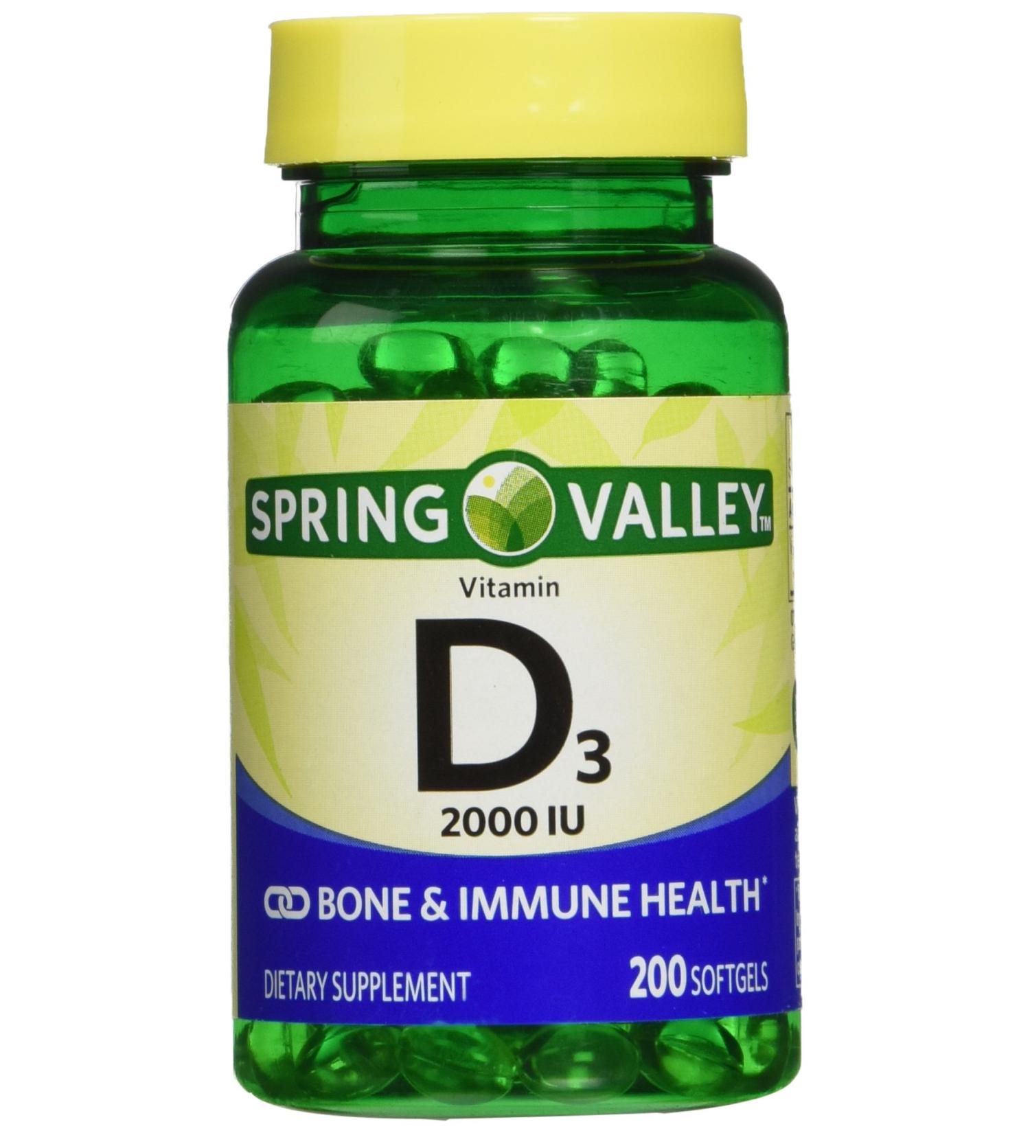 Spring Valley Twin Pack Vitamin D3 2000 IU for Immune & Bone Health - 200 Softgels - Buy Online on GoSupps.com