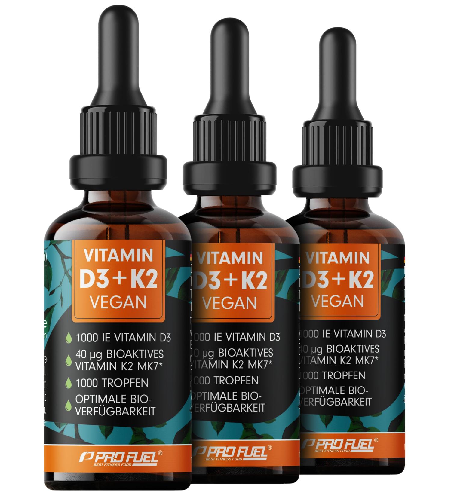 Buy Vegan Vitamin D3 + K2 Drops - 3000 IU 40 MCG MK7 High Bioavailability 3x30ml - International Shipping - Buy Online on GoSupps.com