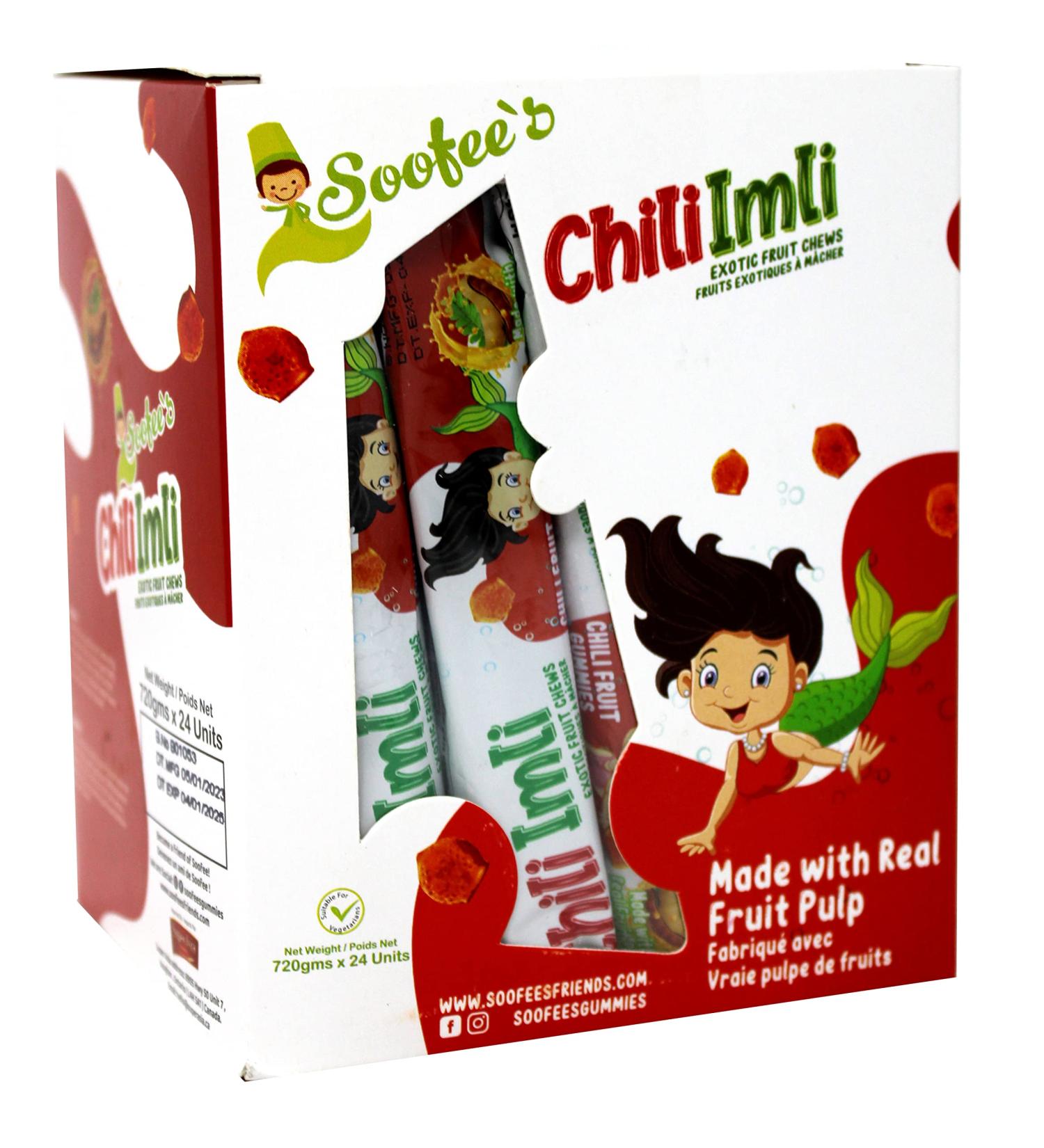 Soofee's Halal Candy Box Made With Real Fruit Juice - chilli Masala and Sour Imli Tamarind Flavor - 30gm x 24 Units (720 Gm) - Buy Online on GoSupps.com