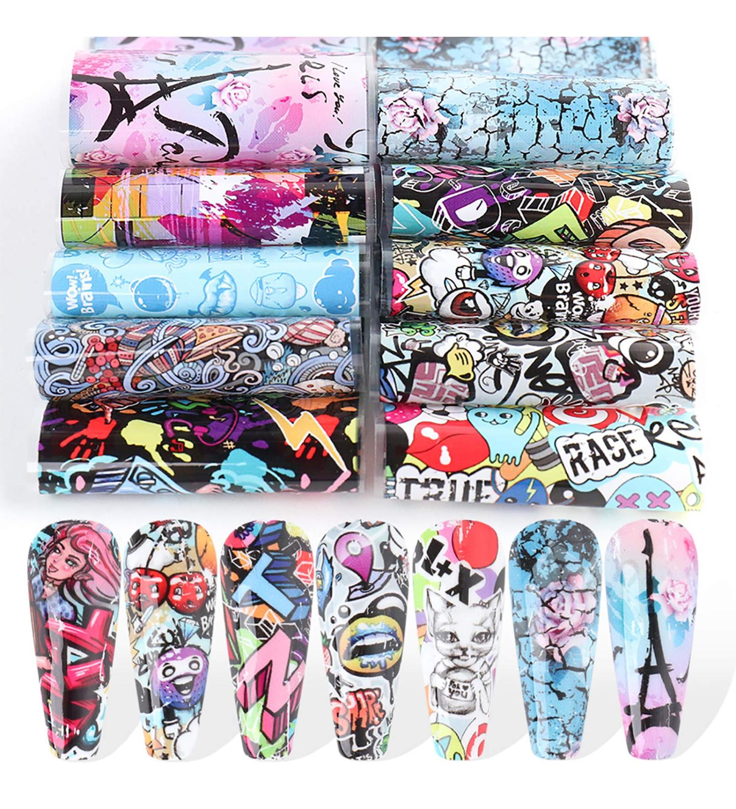 Graffiti Nail Art Foil Stickers - Holographic Transfer Decals for Women & Girls - Buy Online on GoSupps.com