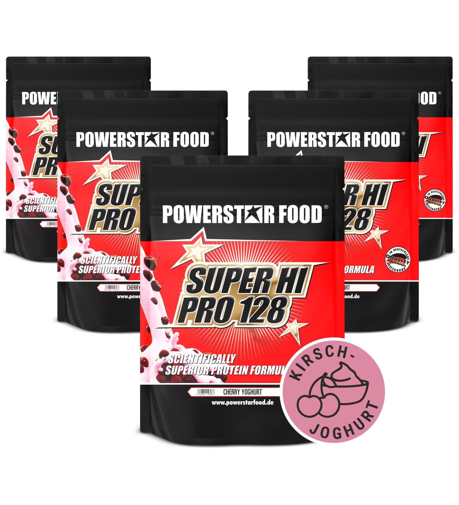 Powerstar Super Hi Pro 128 - Multi-Component Protein Powder Cherry Yoghurt 5x1000g | 79% Protein Shake for Muscle Building - Buy Online on GoSupps.com