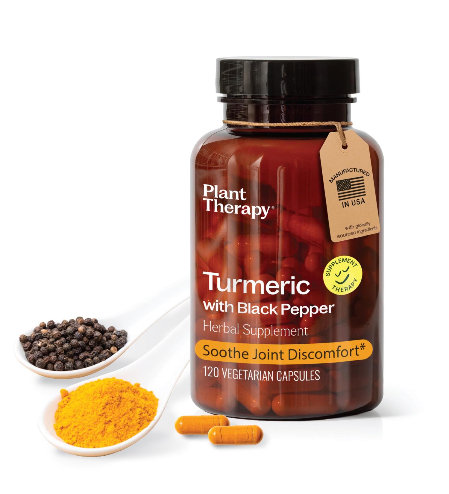 Plant Therapy Turmeric Black Pepper Supplement Capsules Manufactured in USA 4 Month Supply Supports Joint and Muscle Health Supplements for Women & Men 120 Vegetarian Capsule - Buy Online on GoSupps.com