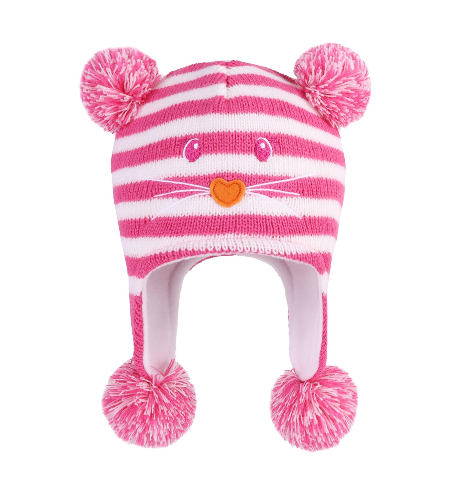 Winter Earflap Knit Hat for Baby Boys Girls 6-12 Months - Cat Design, Fleece Lined Beanie - Buy Online on GoSupps.com