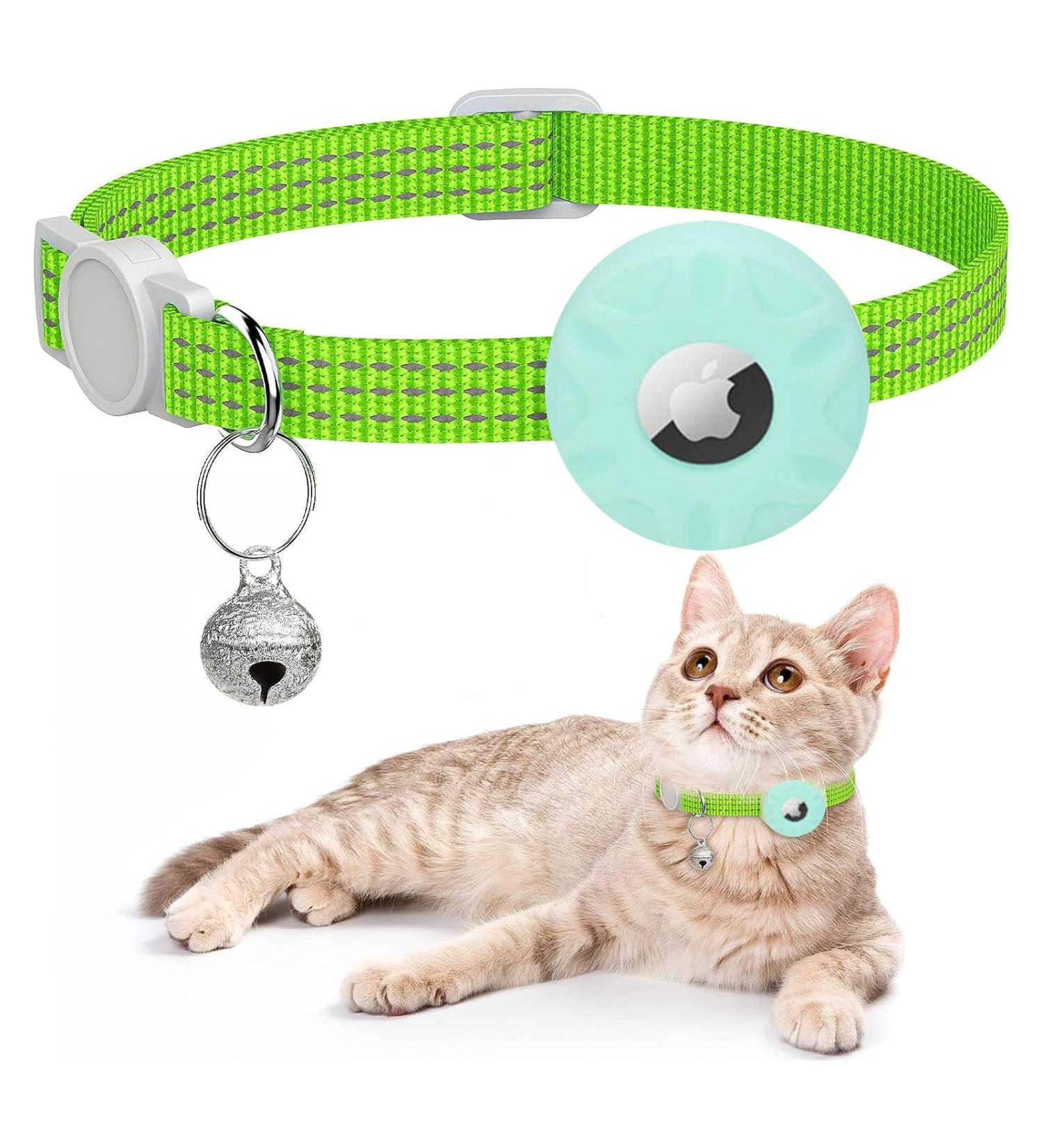 Reflective Airtag Cat Neck Band - Light Tracker Collars for Kittens & Young Cats with Bell | Green Design - Buy Online on GoSupps.com