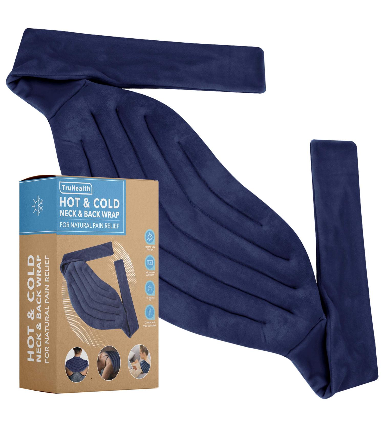 TruHealth Weighted Microwavable Heating Pad - FSA HSA Approved, Natural Flaxseed Fill, Soft Plush Cover for Moist Heat/Cooling - Back Wrap in Navy - Buy Online on GoSupps.com