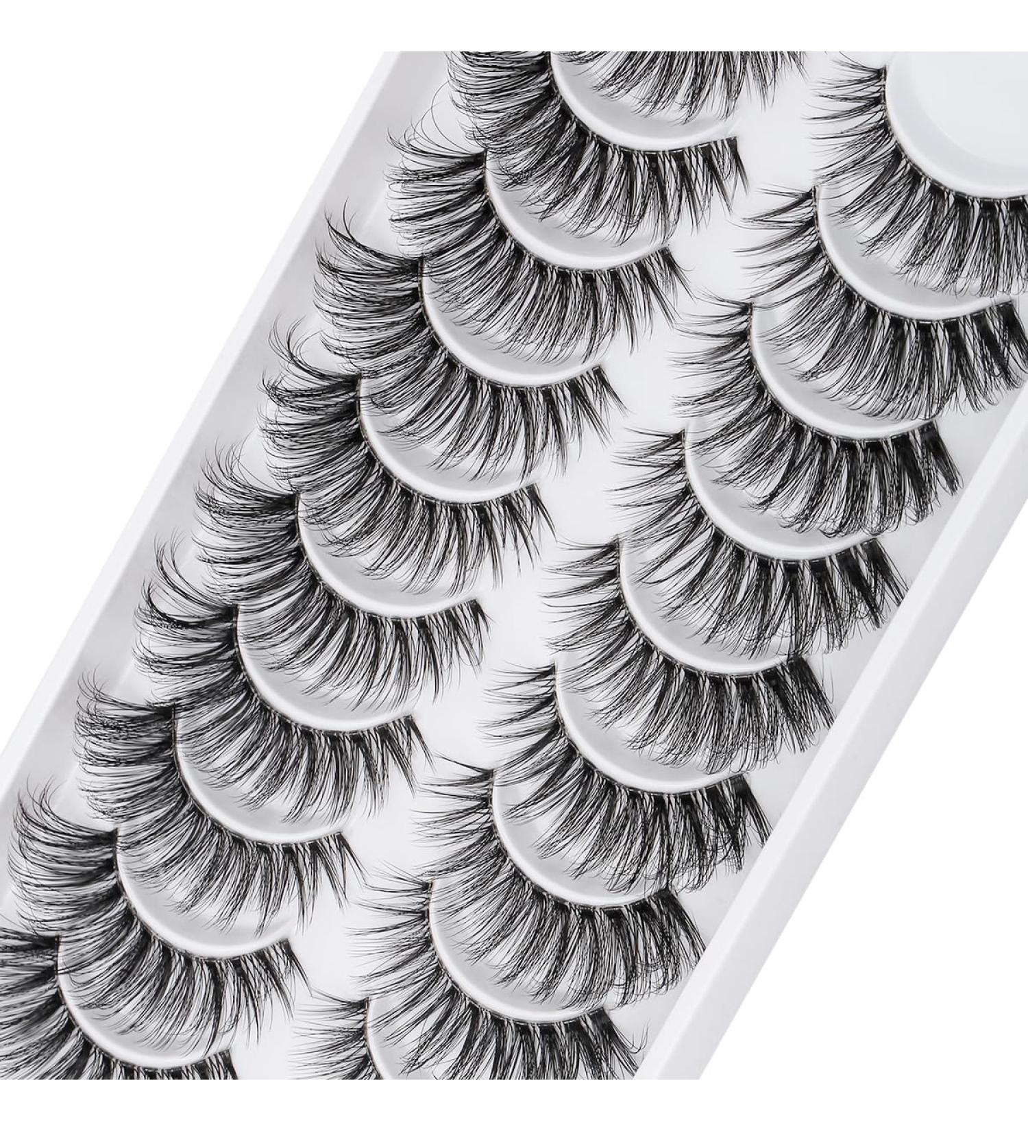 Clear Band Russian Volume Fluffy Strip Lashes 10 Pairs Naturally Wispy D Curly False Eyelashes | Htal05 - International Shipping - Buy Online on GoSupps.com