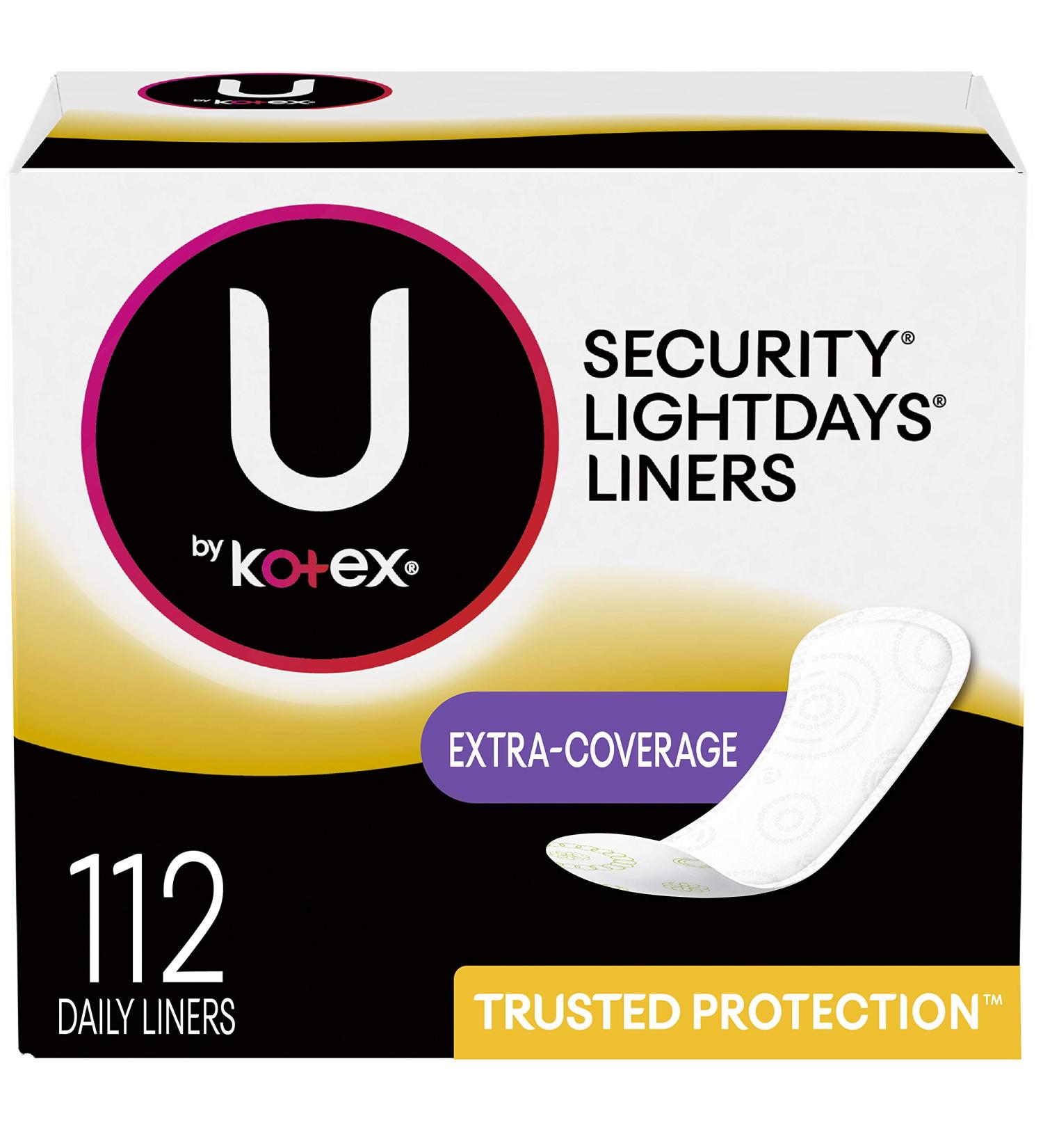 U by Kotex Lightdays Daily Panty Liners, Extra Coverage, Unscented, 112 Count - 2 Pack (Includes 224 Pantiliners Total) 112 Count (Pack of 2)