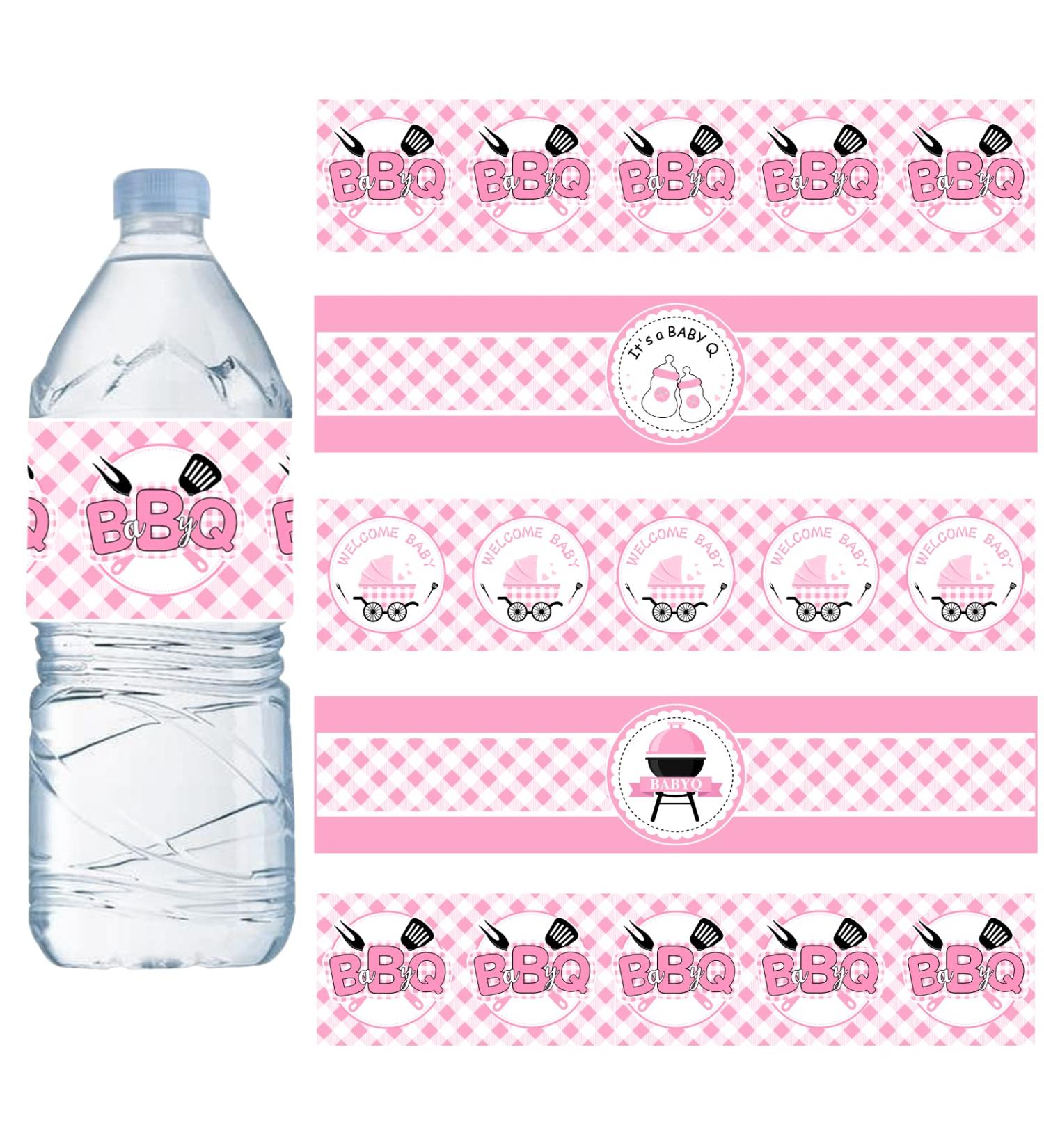 24PCS BBQ Baby Shower Water Bottle Labels - Waterproof Self Adhesive Decorations for Cookout BBQ Party - Girl Pink Theme - Buy Online on GoSupps.com