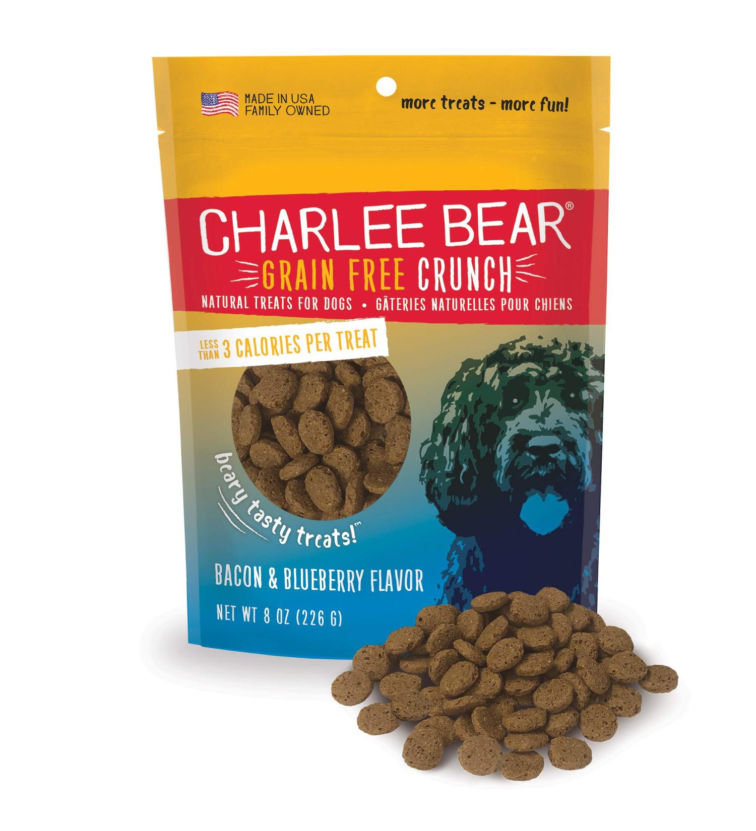 Charlee Bear Grain Free Crunch Natural Treats for Dogs | Made in USA | Low Calorie Bacon & Blueberry Treats - Buy Online on GoSupps.com