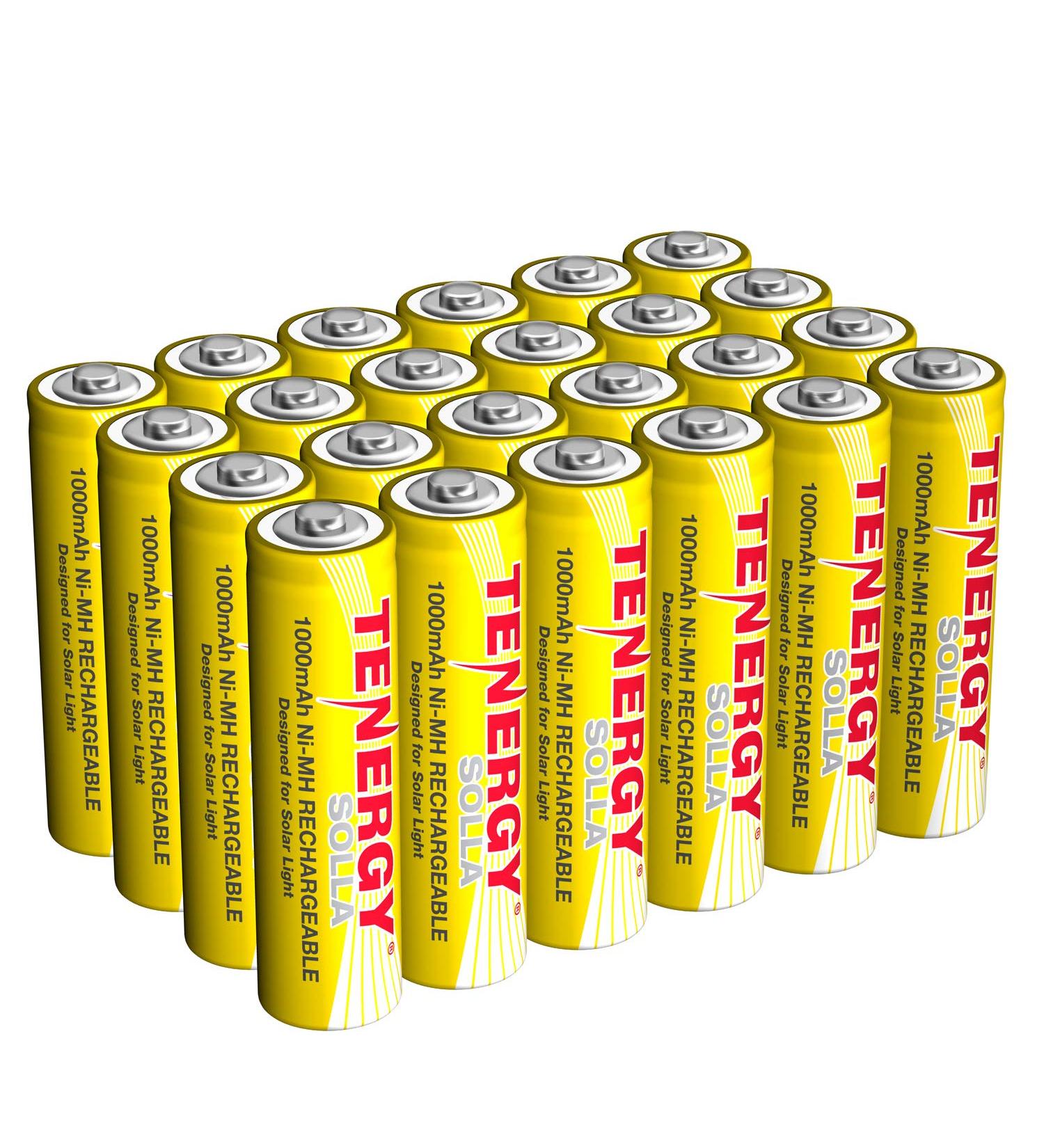 Tenergy Solla Rechargeable NiMH AA Batteries - 1000mAh Solar Batteries for Garden Lights 24 Pack UL Certified Anti-Leak Durable Outdoor Performance - Buy Online on GoSupps.com
